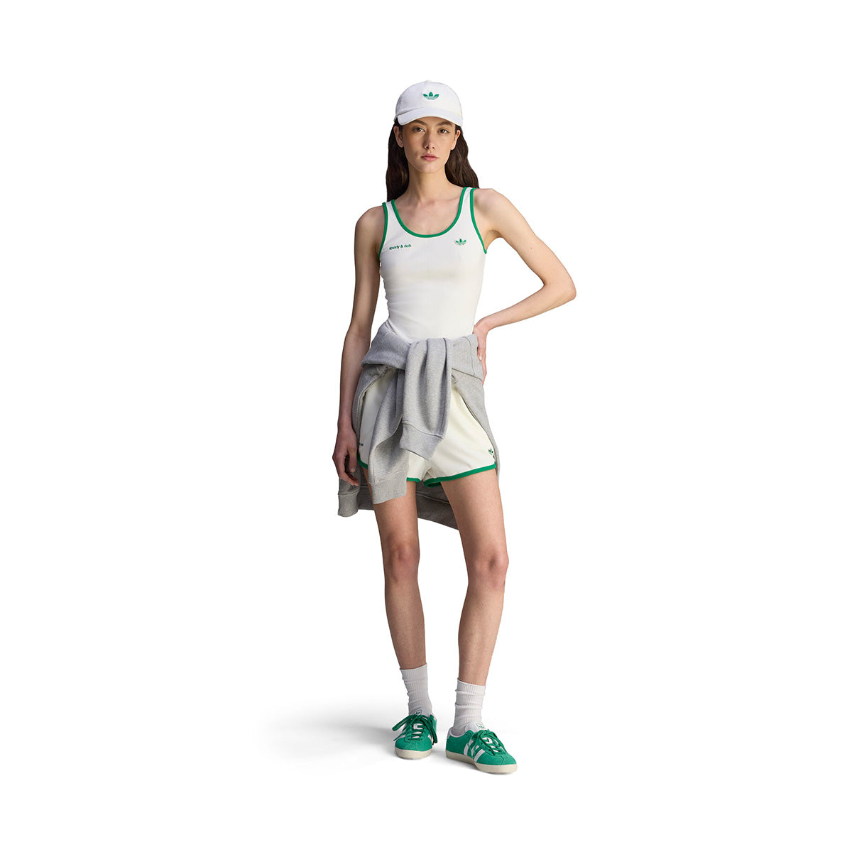 Sporty & Rich Women's Off White Green Tank Top - Breathable Workout Shirt for Yoga, Running & Gym