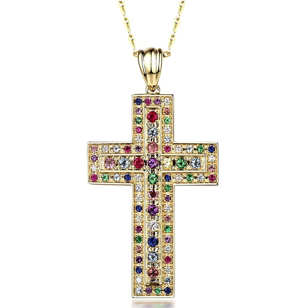 14K Yellow Gold Diamond Cross Pendant Necklace for Women - Elegant Religious Jewelry Gift for Engagement, Wedding & Special Occasions | Perfect for Church, Anniversary & Valentine's Day