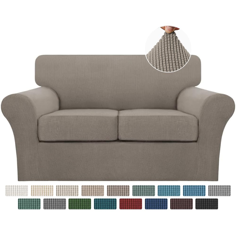 Turquoise 3-Piece Sofa Slipcover Set for 2-Cushion Loveseat - Soft, Washable Jacquard Fabric Couch Cover with 2 Individual Cushion Protectors - Pet-Friendly Furniture Cover for Dogs (Taupe) - Perfect for Living Rooms, Apartments & Pet Owners