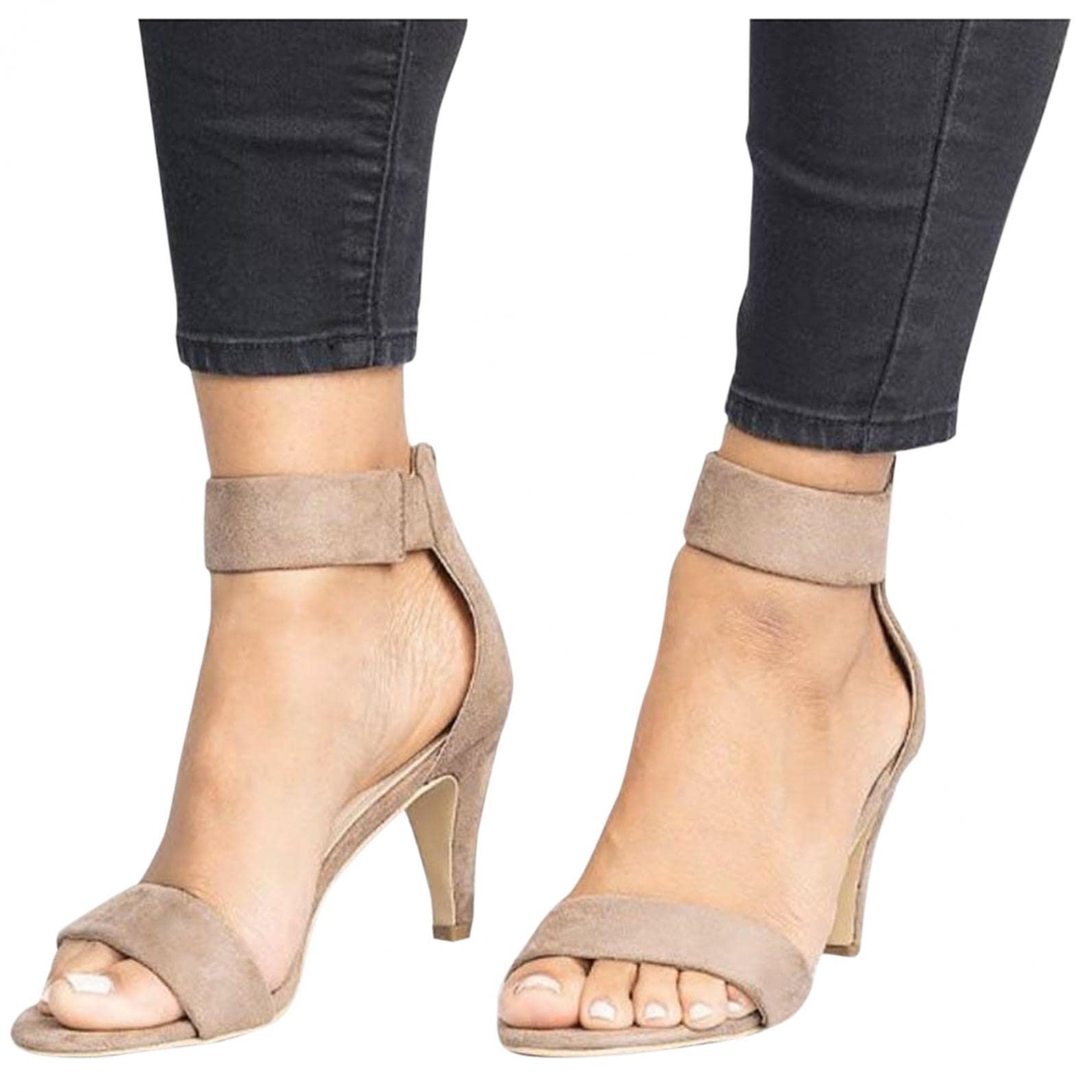 Women's Dressy Strappy Sandals with Peep Toe & Buckle - Chunky Heel Pump Sandals for Summer, Beach, Casual Wear & Night Out