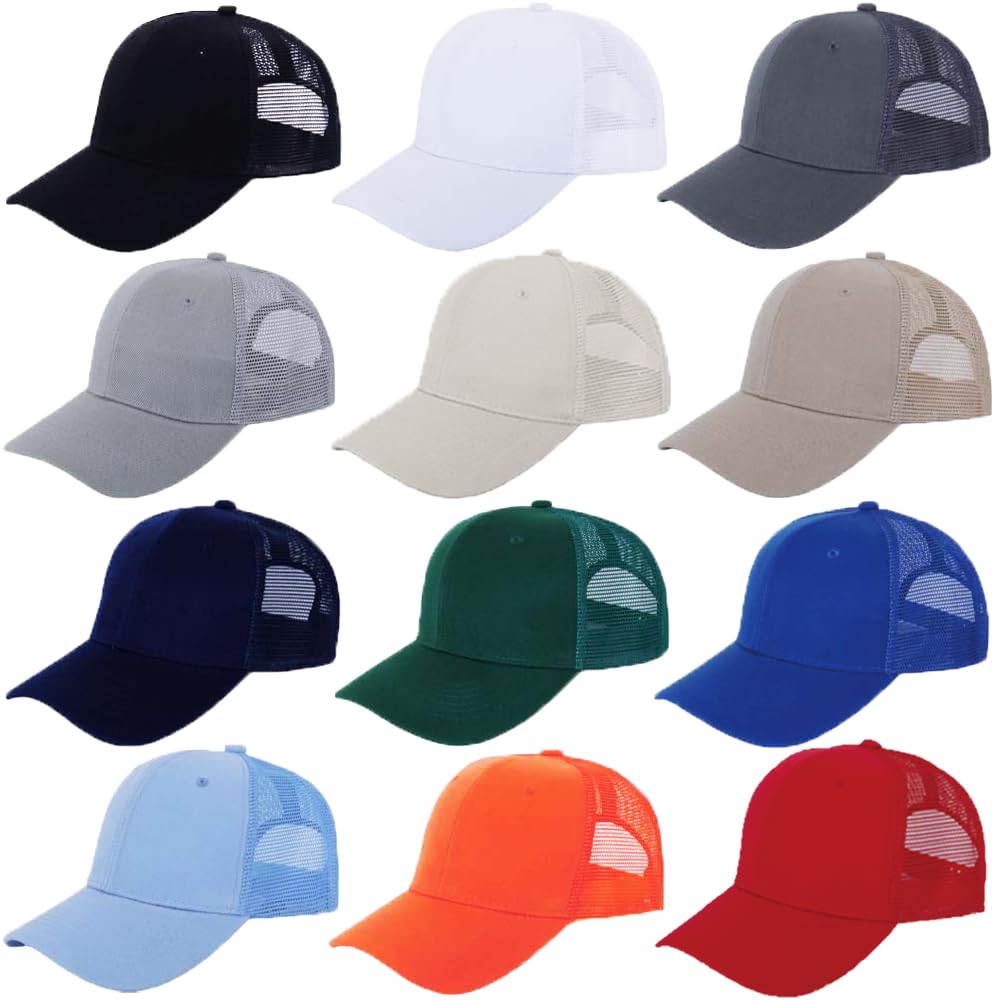 12 Pack Mesh Trucker Hats for Men & Women - Bulk Baseball Caps with Breathable Mesh Back - Perfect for Outdoor Sports, Fishing, Hiking and Casual Wear