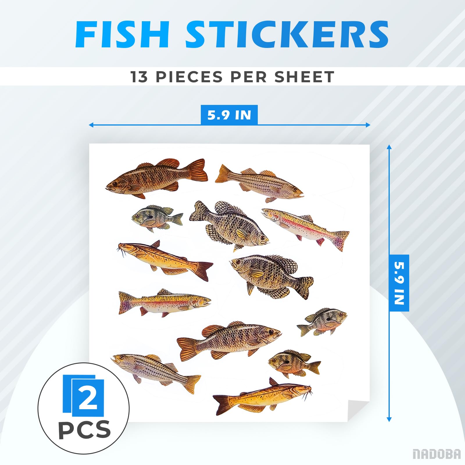 Fun Fish Stickers for Kids & Adults - 2 Sheets Small Fishing Decals with Sea Creatures - Perfect for Scrapbooking, DIY Crafts, Water Bottles & Fishing Gear Decoration