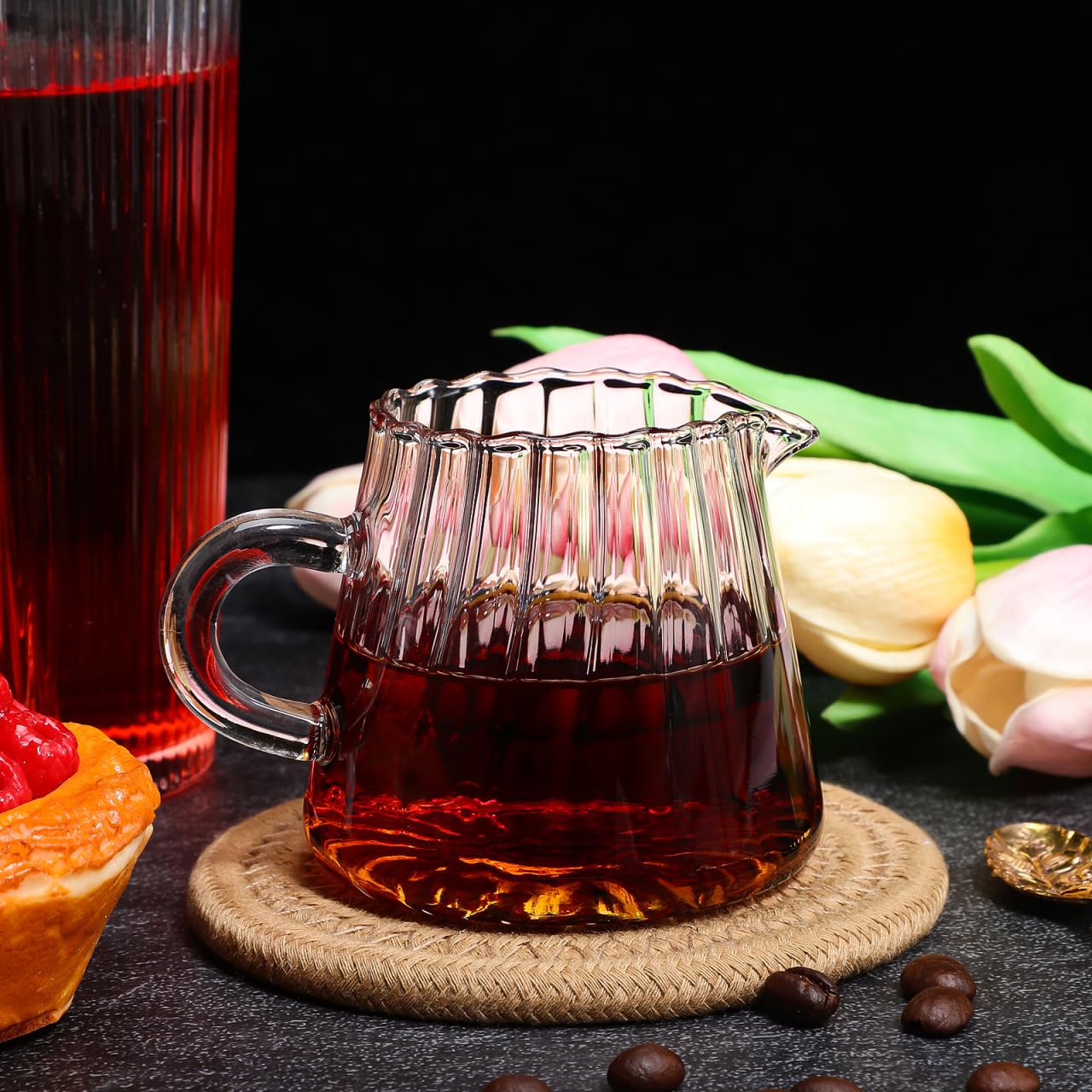 Elegant Glass Pitcher for Coffee, Tea, Milk & Creamer - 200ml Clear Glass Creamer Jug with Creative Milk Frothing Design - Perfect for Home, Cafe & Restaurant Use