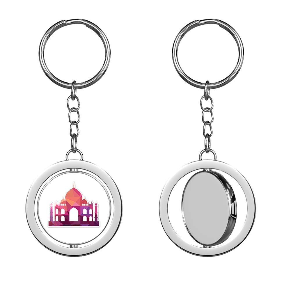 Taj Mahal Triangles Geometric Design Silver Chrome Spinning Double Sided Keychain - Unique Souvenir Gift for Travel Lovers, Home & Car Keys Accessory