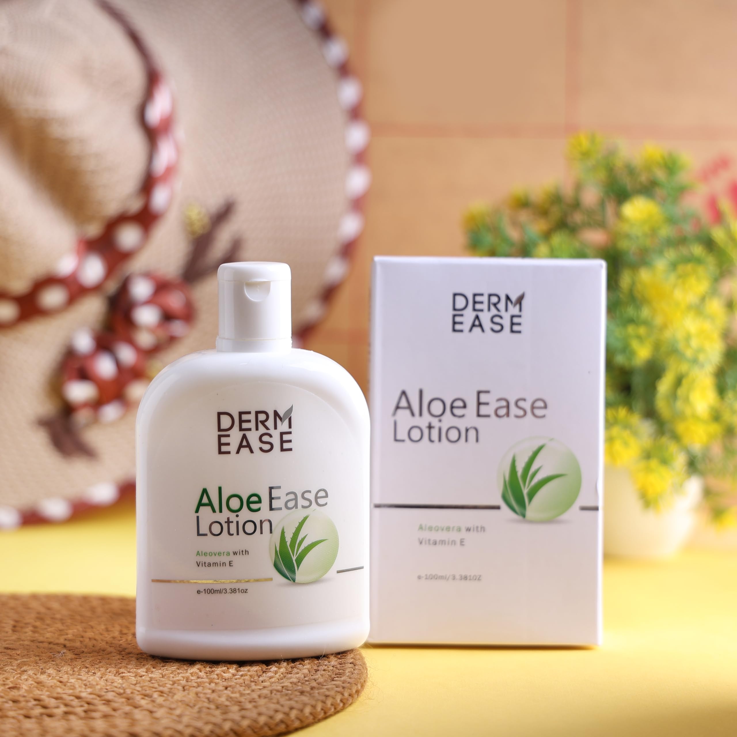 Derm Ease Aloe Ease Moisturizing Face & Body Lotion with Aloe Vera, Cocoa Butter & Vitamin E - Hydrating Cream for Dry, Sensitive & All Skin Types - Pack of 2 (100ml Each) - Perfect for Daily Skincare & After Sun Care