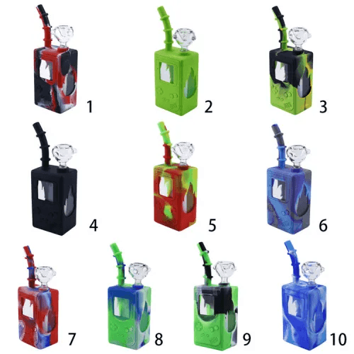 Premium Silicone & Glass Mini Game Bong - Square Box Design with Glass Bowl - Portable Water Pipe for Smooth Smoking - Perfect for Travel, Camping & Home Use