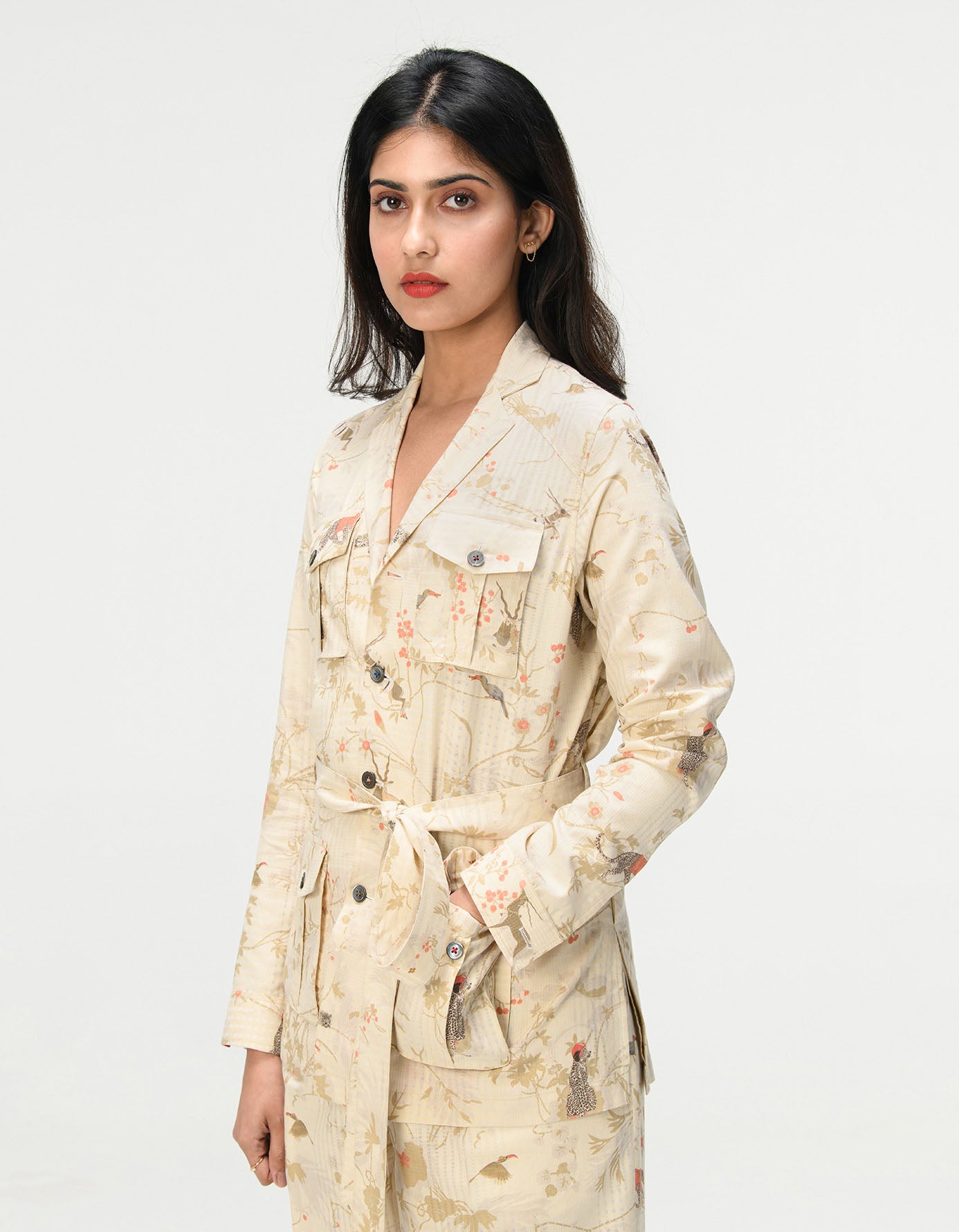 Men's Safari Jacket - Cotton Silk Blend Checkered Ivory Casual Shirt for Outdoor Adventures & Travel