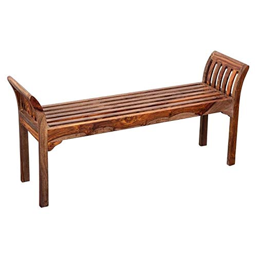 Solid Sheesham Wood Bench by Hawthorne Collections - Rustic Harvest Finish - Perfect for Entryway, Living Room, or Dining Room Decor