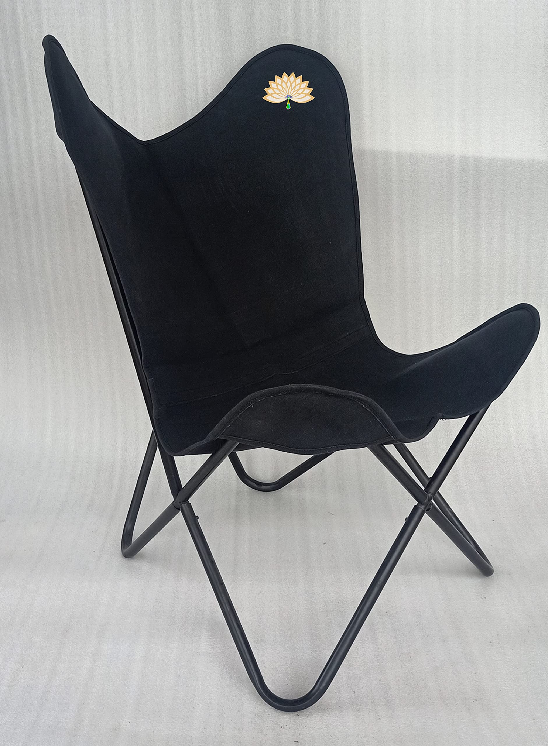 Handmade Canvas Butterfly Chair Cover - Relaxing Lounge Chair for Office, Home & Outdoor - Easy to Assemble Folding Decorative Chair - Perfect for Patio, Bedroom & Dorm Room Gift (Black with Black Frame)