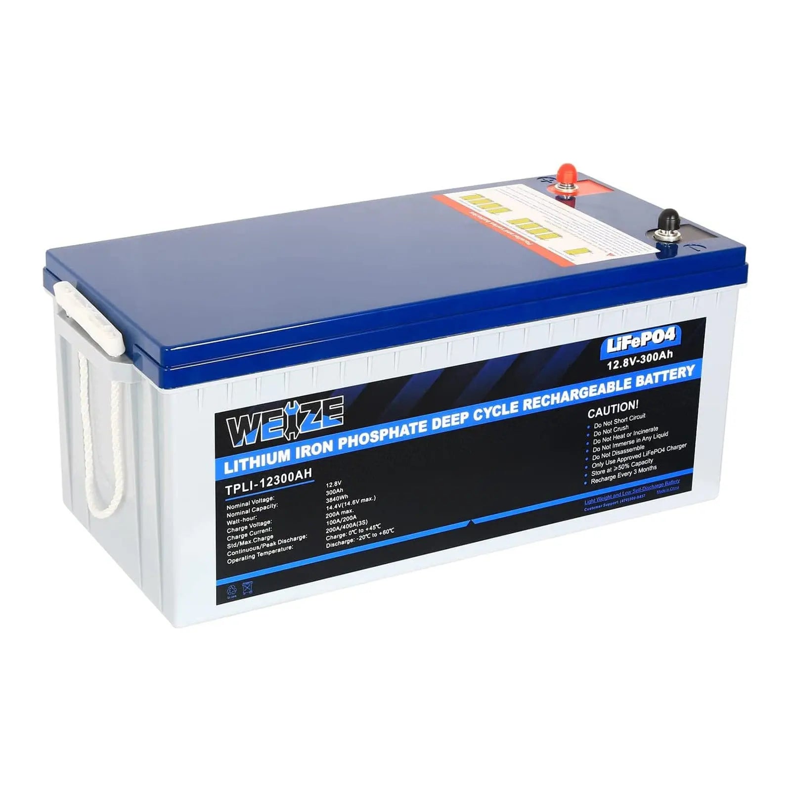 12V 300Ah LiFePO4 Lithium Battery with Smart BMS - 3840Wh Capacity, 8000+ Deep Cycles - Perfect for Solar Power Systems, RVs, Marine & Off-Grid Applications