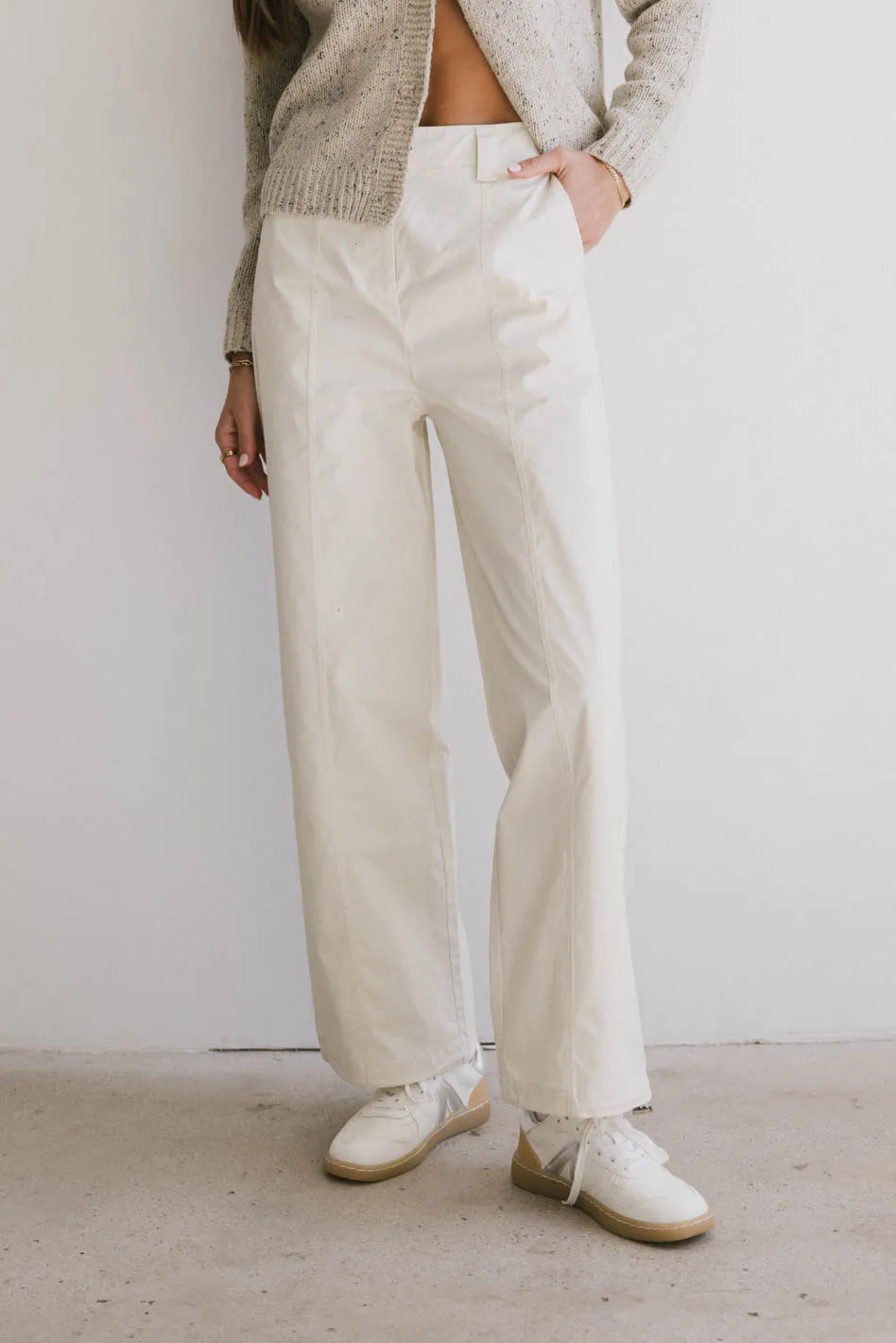 Frank and Oak Emma Wide Leg Pants for Women - Cream High Waisted Comfortable Linen Pants | Perfect for Casual Wear, Office Outfits & Summer Vacations