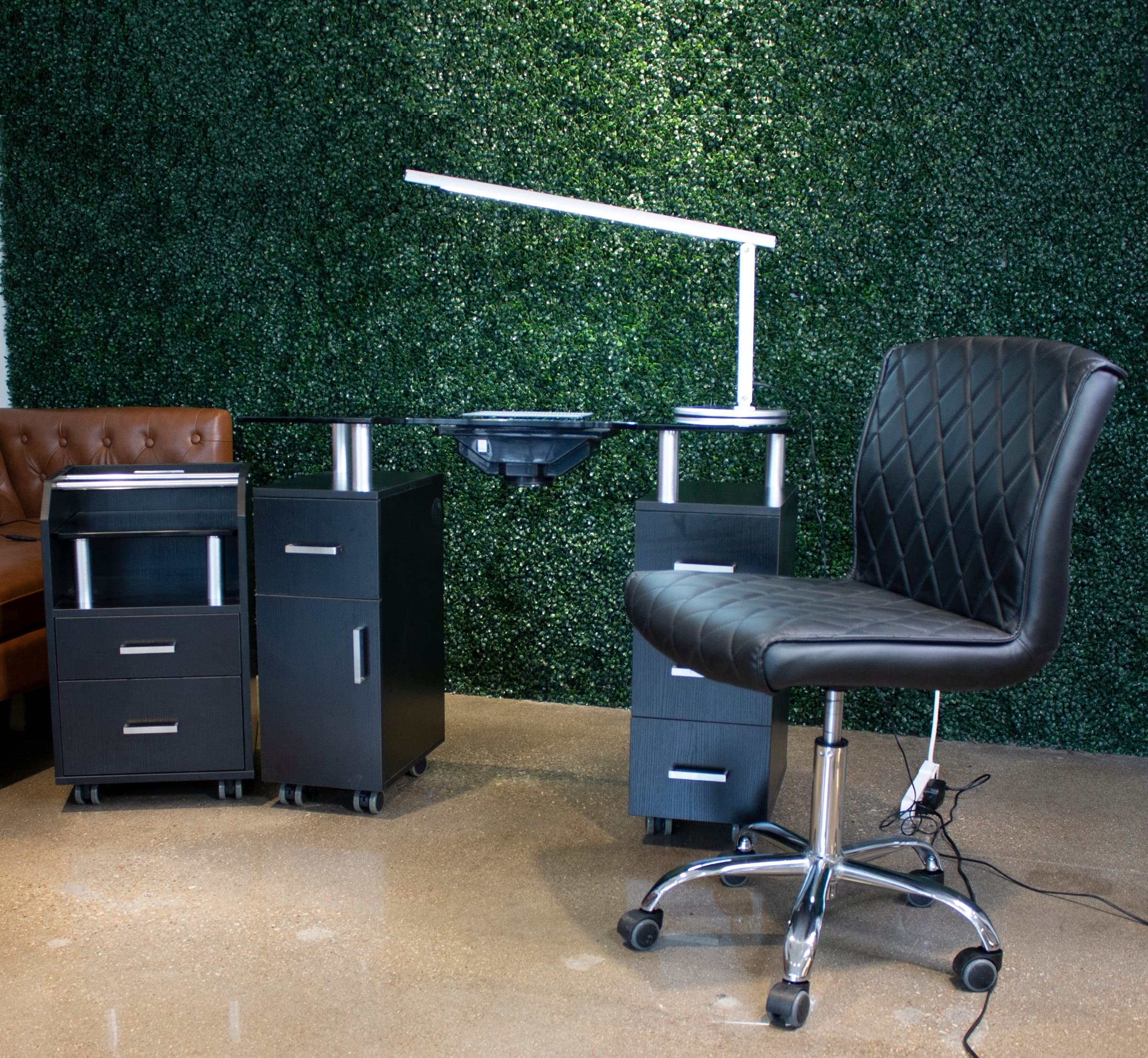 Premium Black Glass Glow Salon Manicure Nail Table - Professional Spa & Salon Furniture for Nail Technicians, Pedicures & Beauty Services | Perfect for Nail Salons, Home Studios & Mobile Beauty Businesses