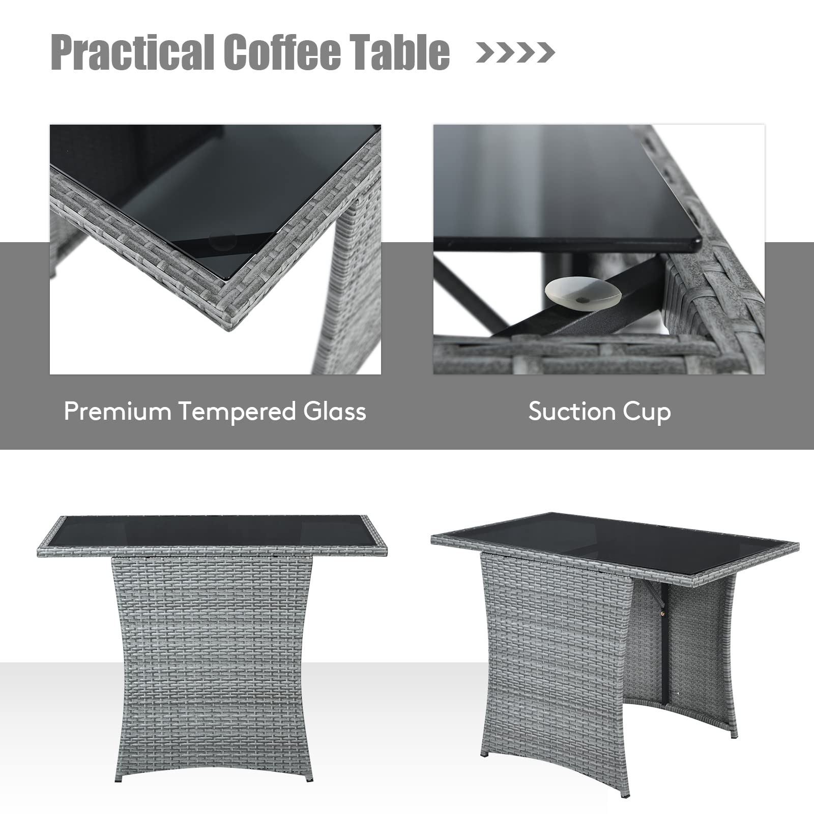 Tangkula 3-Piece Outdoor Dining Set - PE Rattan Bistro Set with Tempered Glass Table & Cushioned Chairs - Space-Saving Patio Furniture for Garden, Backyard, Poolside, Porch - Perfect for Al Fresco Dining, Outdoor Entertaining & Relaxation
