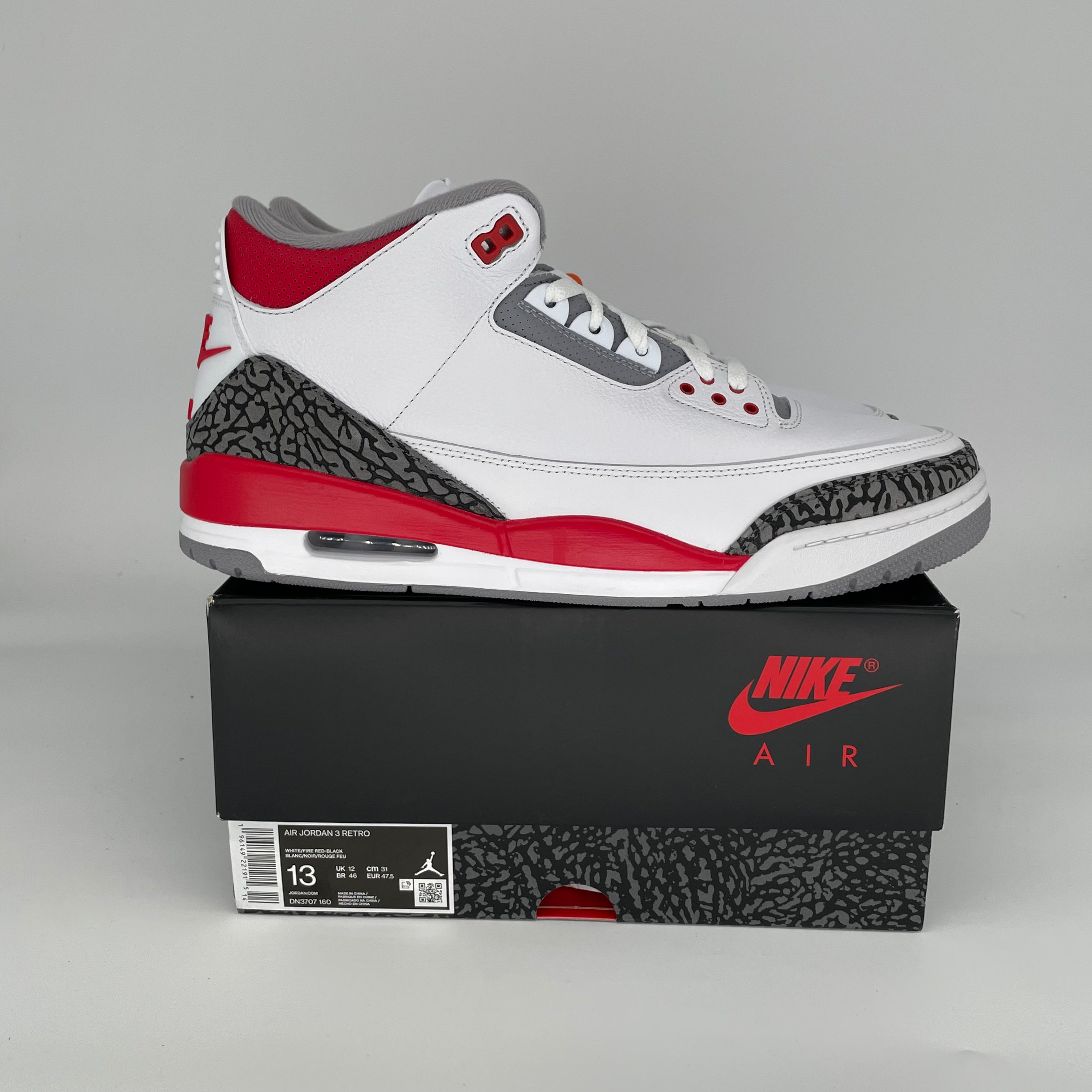 Air Jordan 3 Retro 'Fire Red' Men's Basketball Shoes Size 13 DN3707-160 - Perfect for Streetwear, Sneaker Collecting & Casual Wear