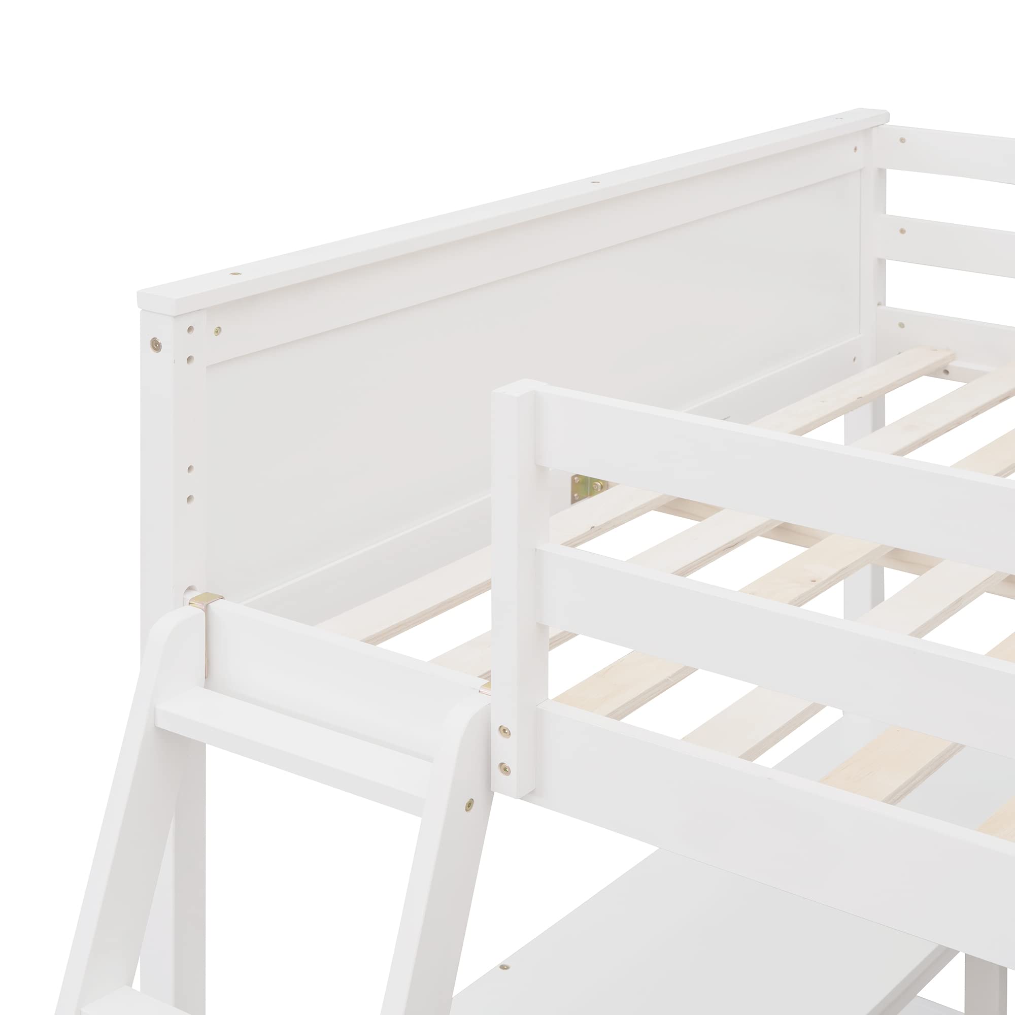 Full Size Wooden Loft Bed with Built-in Desk, Shelves & Storage - Space Saving Furniture for Kids, Teens & Adults (White) - Perfect for Small Bedrooms, Dorms & Studio Apartments