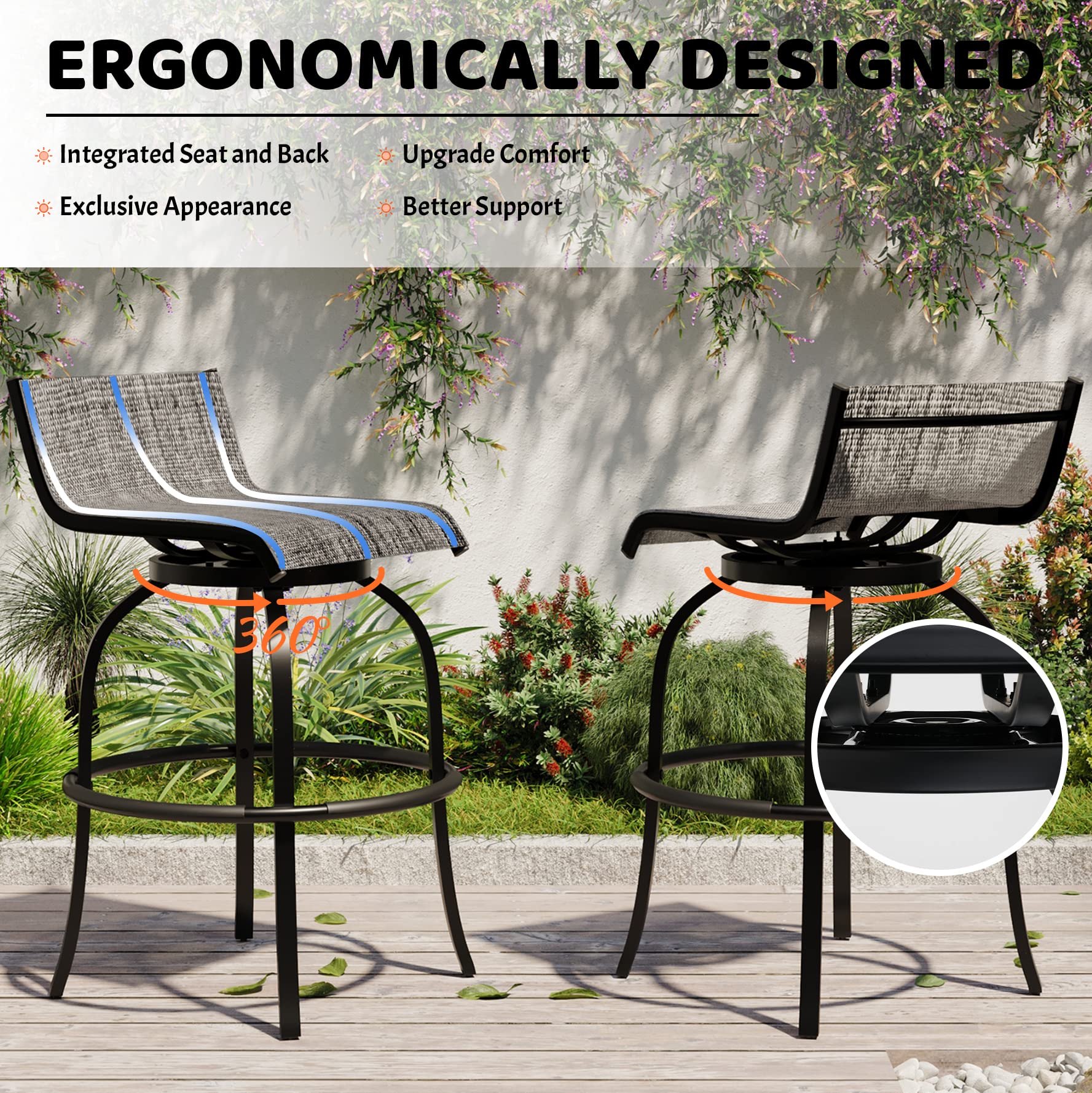 Sundale Outdoor Swivel Bar Stools Set of 4 - 32 Inch Height Patio Chairs with Back, Textilene Fabric Barstools for Porch, Deck, Yard - Perfect for Outdoor Dining, BBQ, and Poolside Relaxation (Gray)