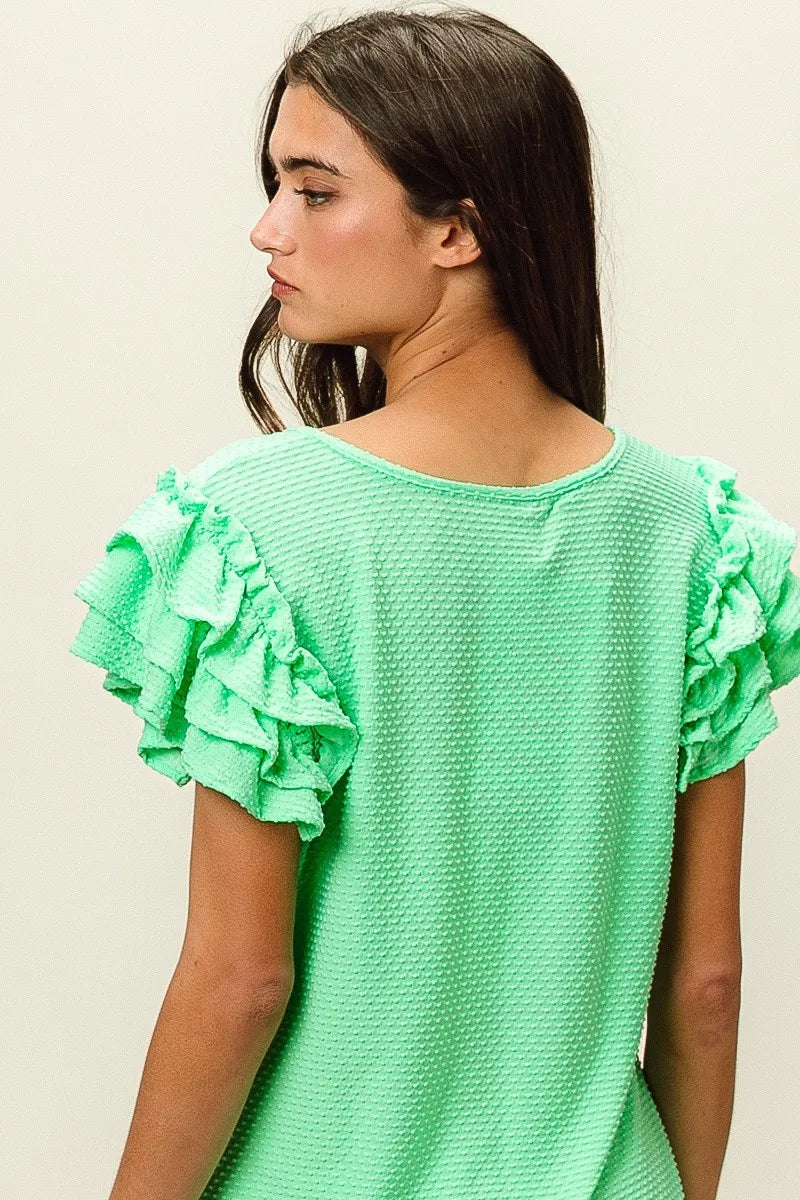 BiBi Women's Birdseye Texture Layered Ruffle Blouse - Trendy Casual & Party Wear Tops for Spring/Summer