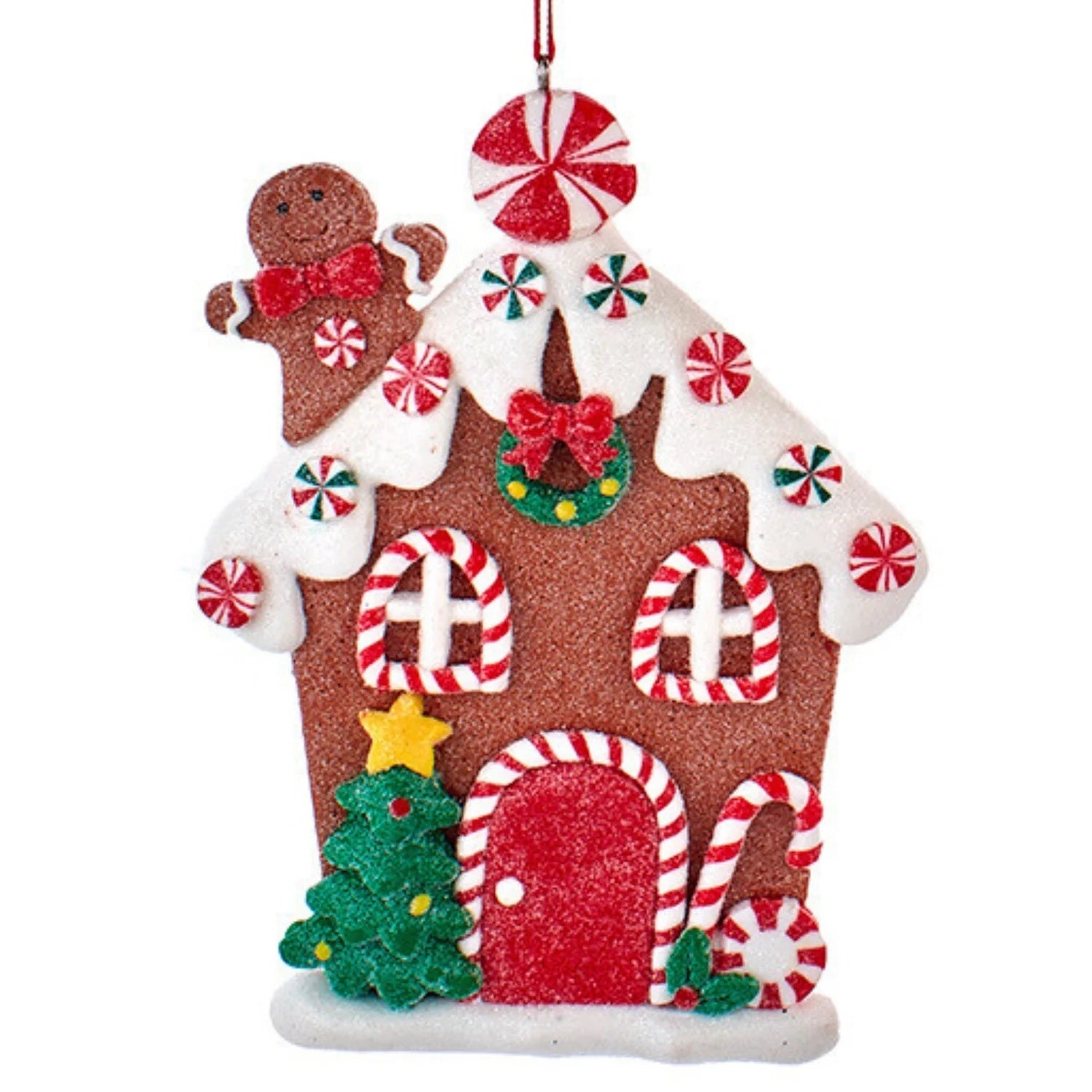 5 Pack Glittered Gingerbread House Christmas Ornaments - Festive Holiday Decor for Tree, Mantel, or Gift Giving