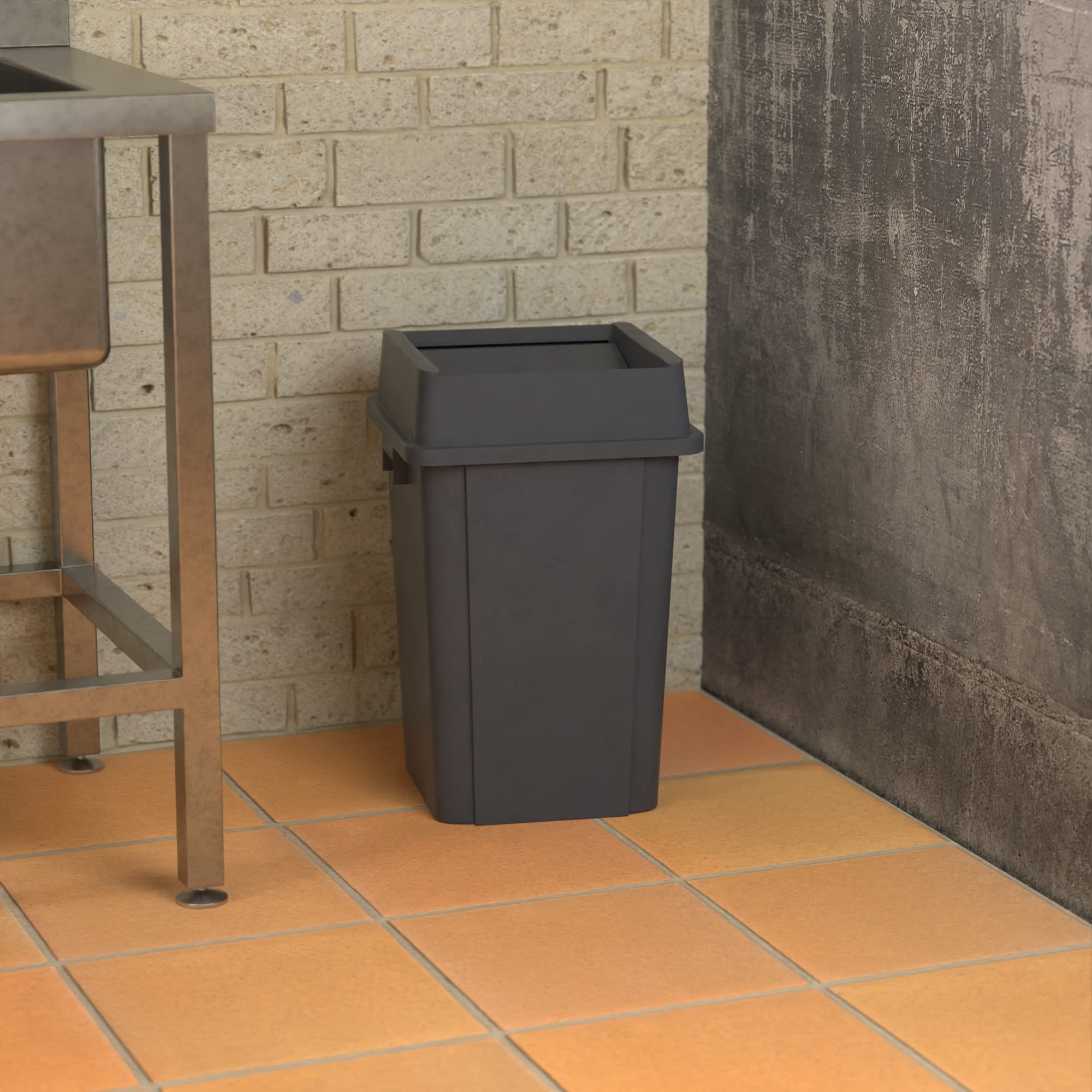 19 Gallon Grey Square Commercial Trash Can with Lid - Heavy Duty Office Waste Bin for Kitchen, Restaurant & Outdoor Use