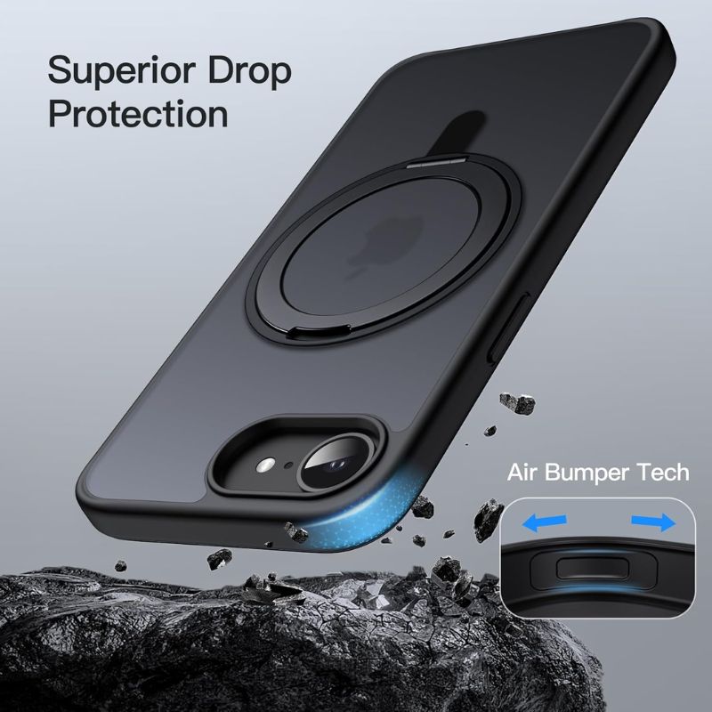 JETech 360° Rotatable Magnetic Ring Stand Case for iPhone 16e - Compatible with Wireless Charging, Perfect for Car Mount, Desk Viewing & Hands-Free Video Calls