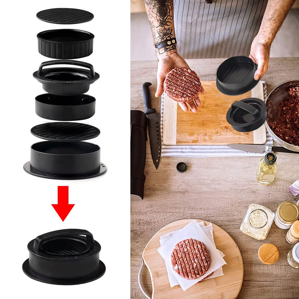3-in-1 Non-Stick Hamburger Press Patty Maker with 100 Wax Papers - Create Perfectly Shaped Burgers for BBQ, Picnics & Family Gatherings