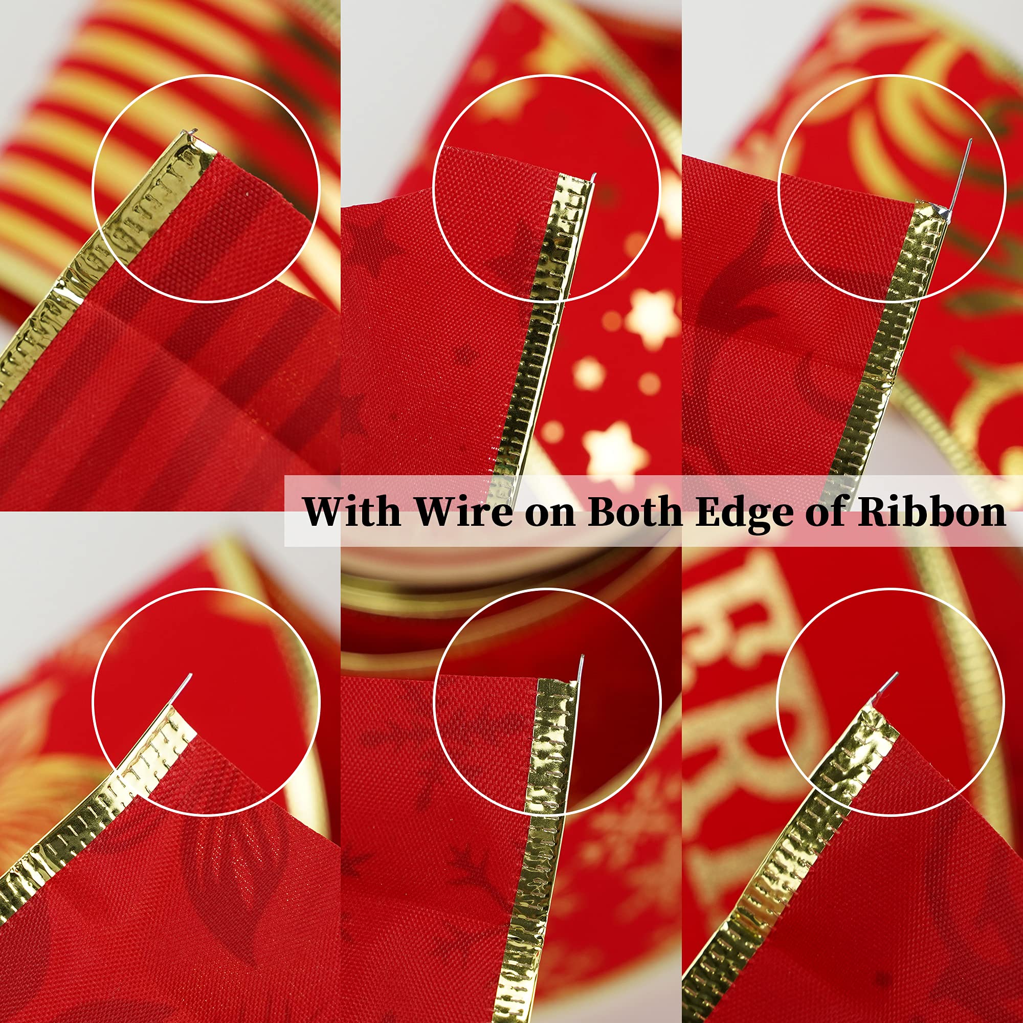 MEEDEE Red Velvet Wired Ribbon - 2.5 Inch, 6 Rolls, 36 Yards - Premium Christmas Tree Ribbon Set for Holiday Decorations, Gift Wrapping & DIY Crafts