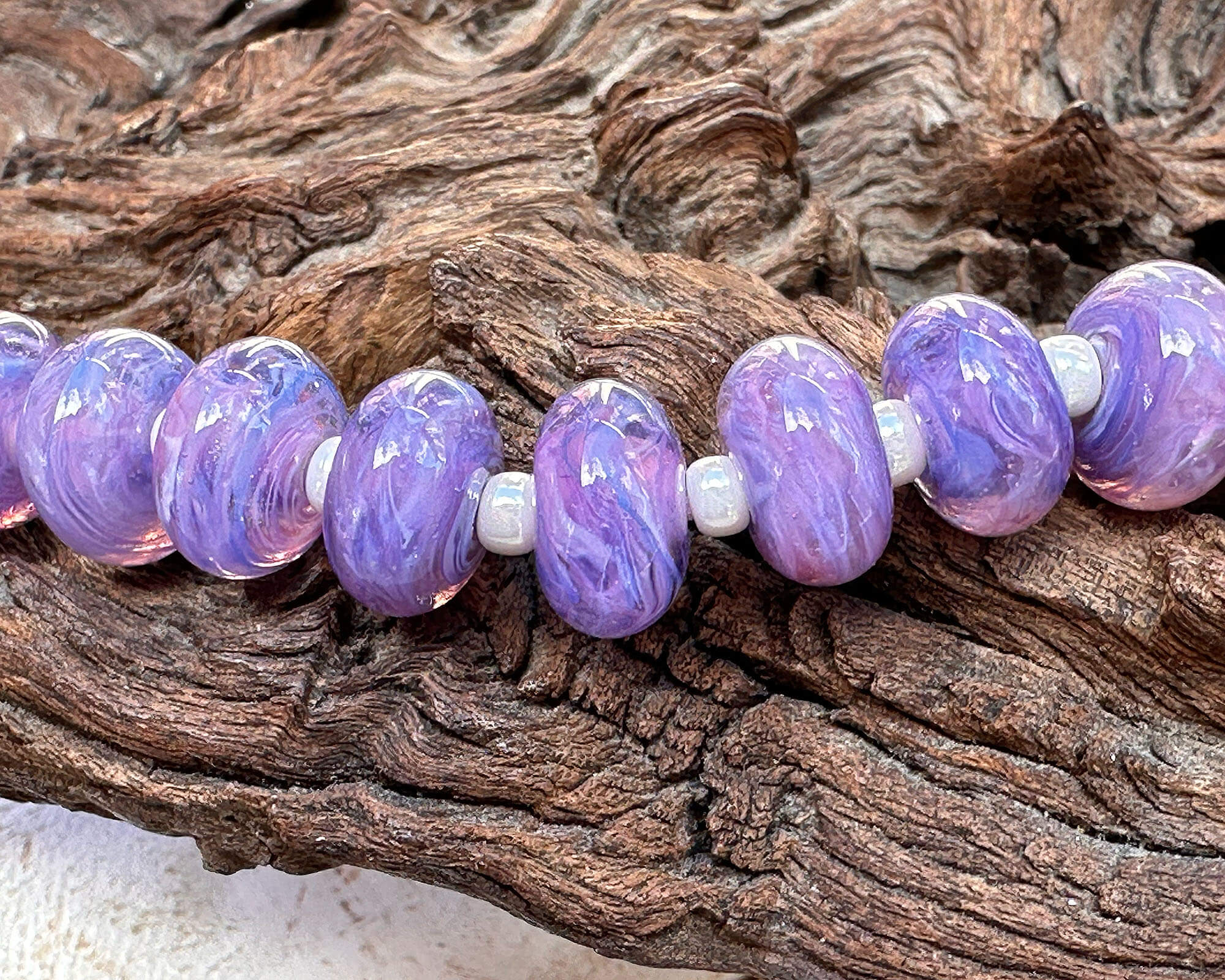 16 Purple Blue Swirls Lampwork Glass Beads Set for Jewelry Making - DIY Bracelet, Necklace & Craft Projects (SRA) - Perfect for Handmade Gifts & Boho Style Accessories