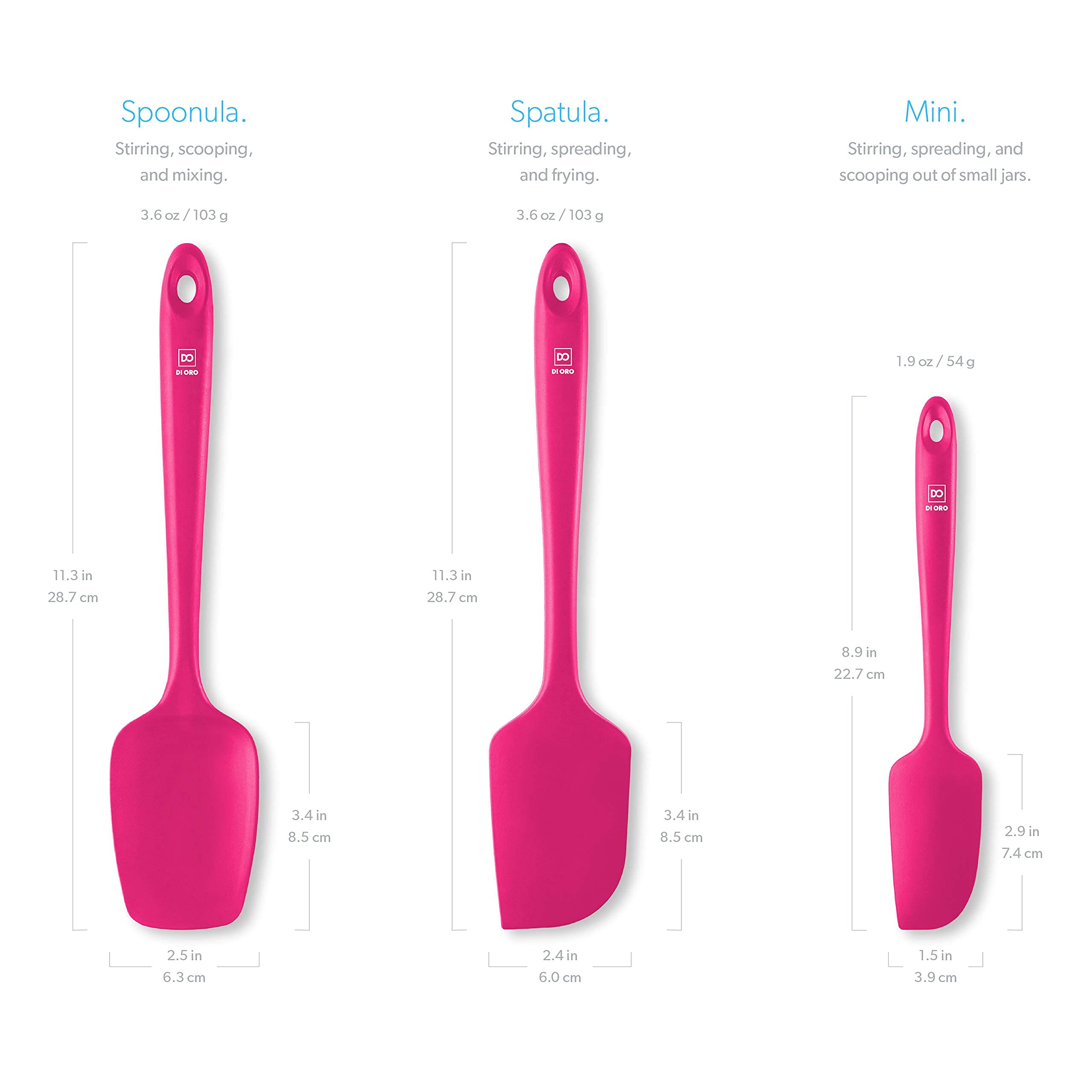 DI ORO Premium Silicone Spatula Set - 3-Piece Heat-Resistant Kitchen Utensils for Baking, Cooking & Mixing - BPA-Free Rubber Spatulas for Nonstick Pans (600°F Safe, Dishwasher Friendly, Magenta) - Perfect for Cake Decorating, Cookie Dough Mixing & Sauce Stirring
