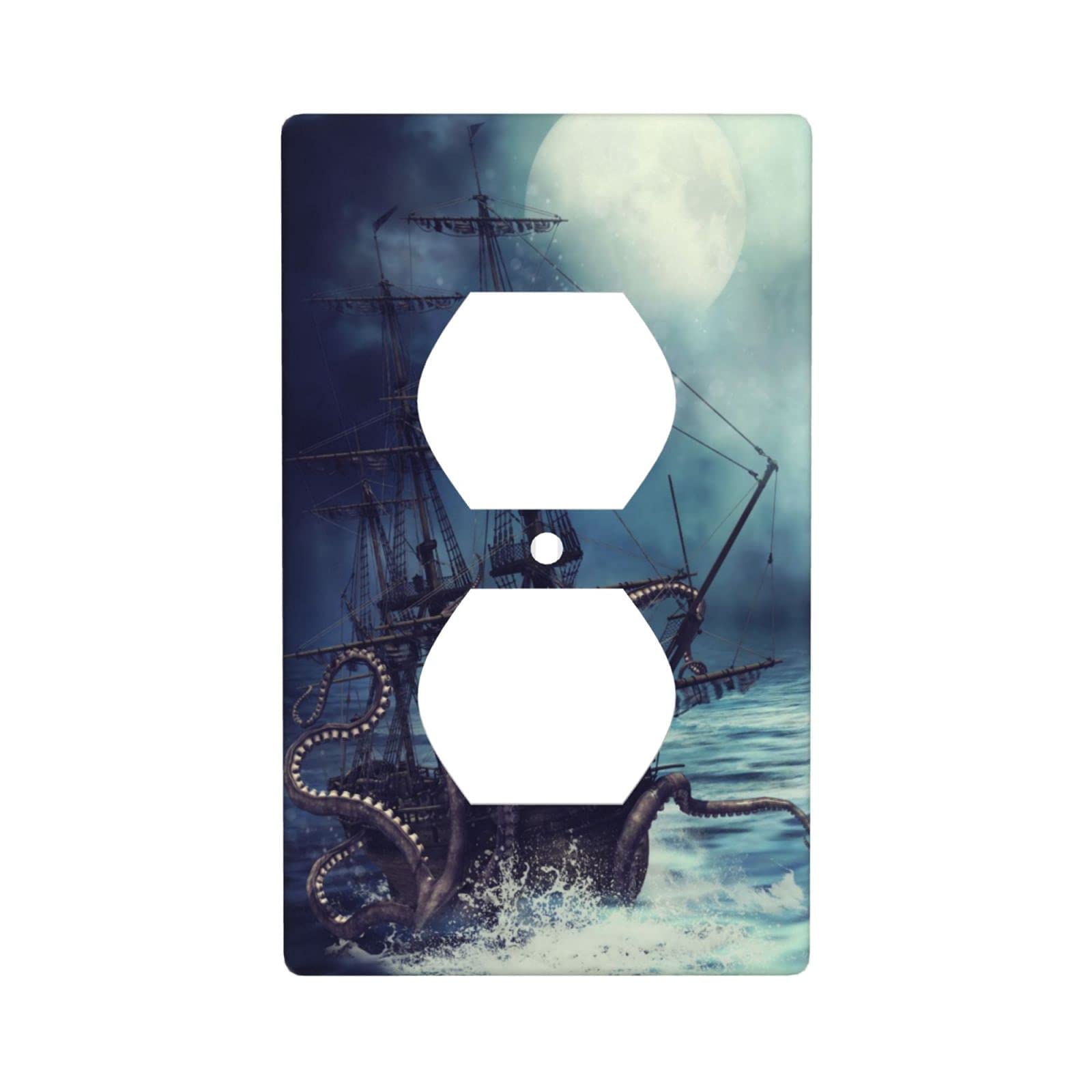 Unbreakable Pirate Ship & Octopus Night Light Switch Cover Plate - Cool Wall Outlet Decor for Teens Room, Bedroom, Kitchen - Fun Gift Idea for Home & Halloween Party Decorations