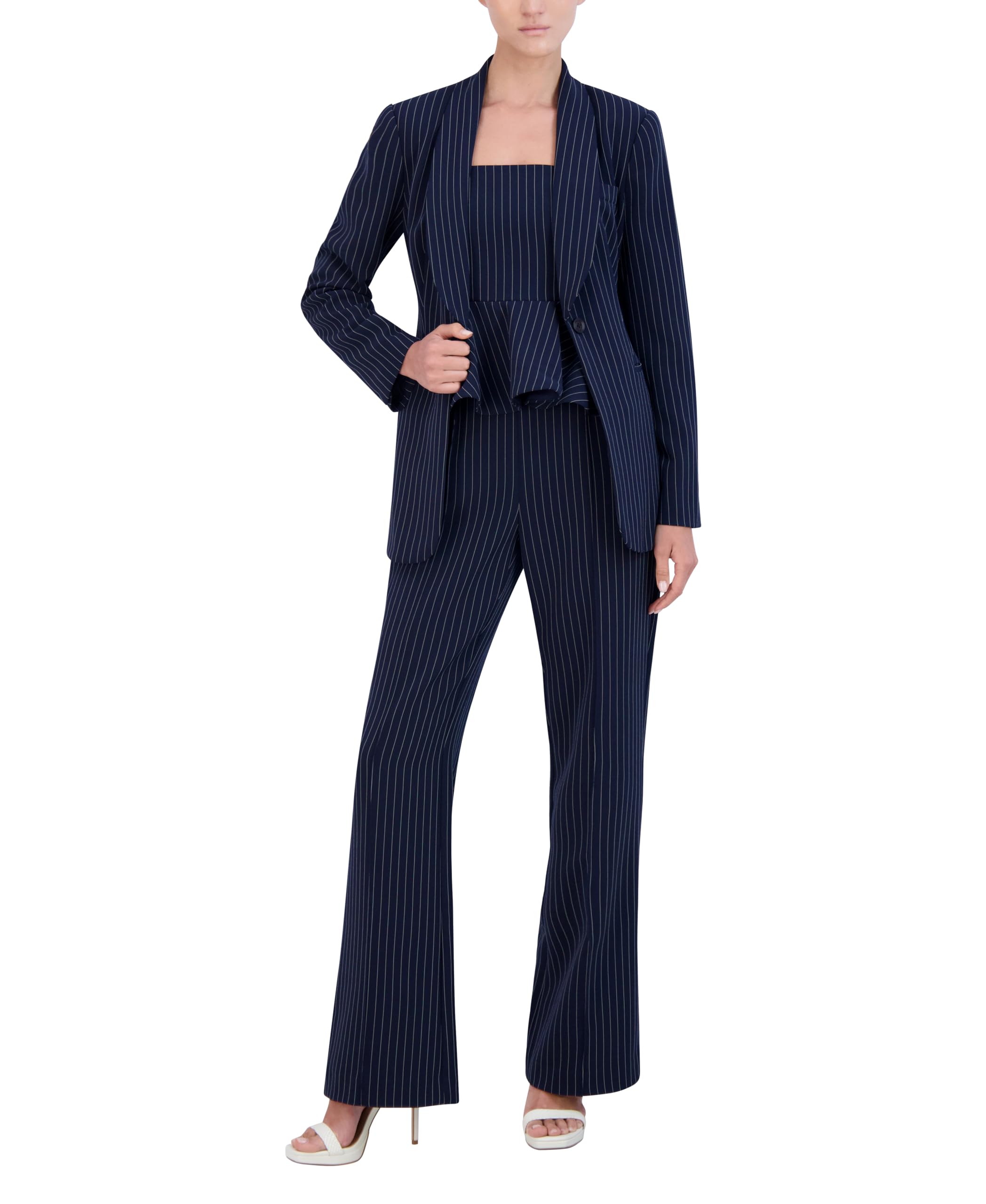 BCBGeneration Women's Pinstripe Wide Leg Trouser Pants - Stylish High Waist Office Pants for Work, Business & Casual Outfits