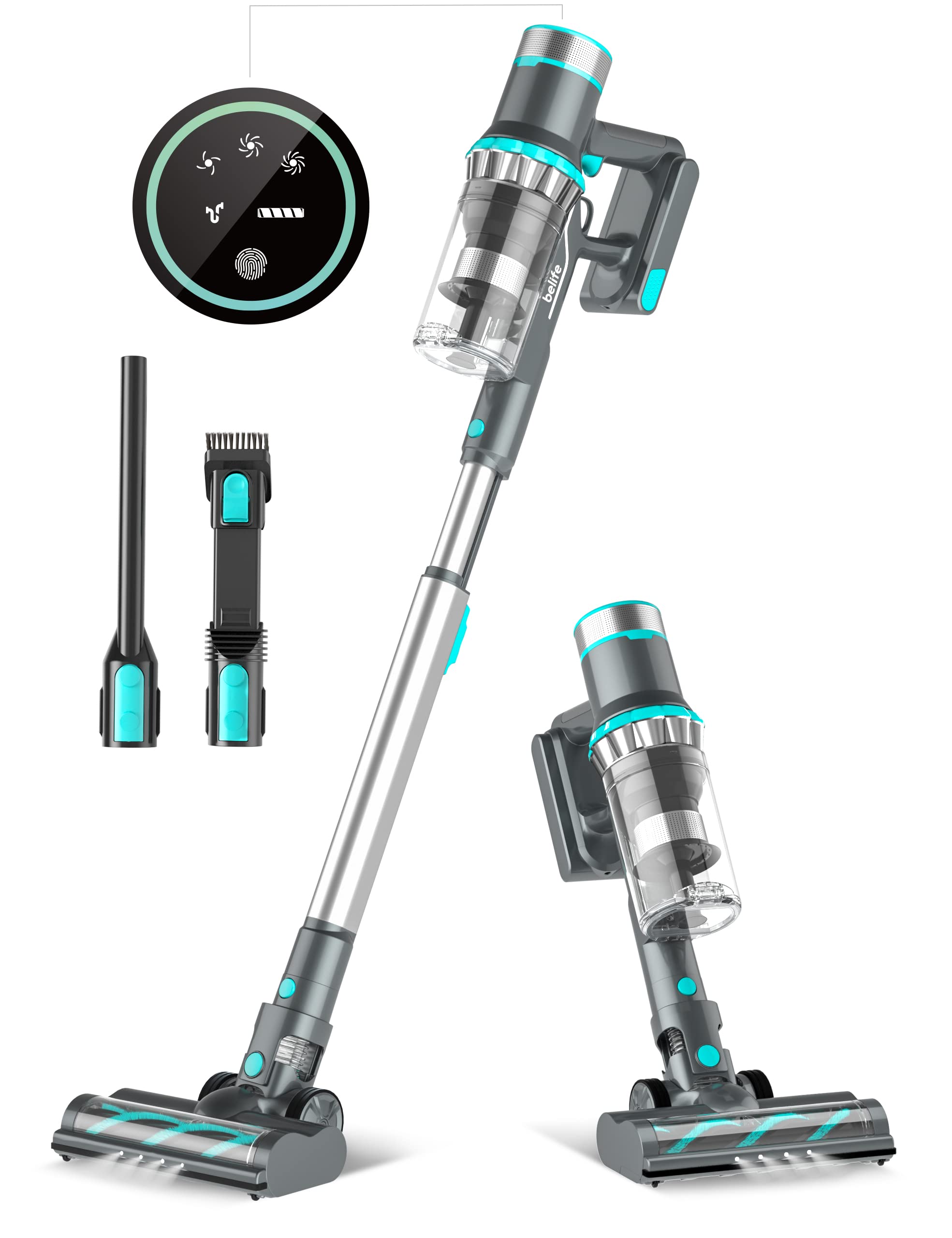 Belife BVC11 Cordless Vacuum Cleaner - 25KPa Strong Suction, 40min Runtime, 380W Brushless Motor, LED Touch Display, Lightweight Handheld Vacuum for Hard Floors, Carpets, Pet Hair - Perfect for Home, Office, Car Cleaning (Blue)