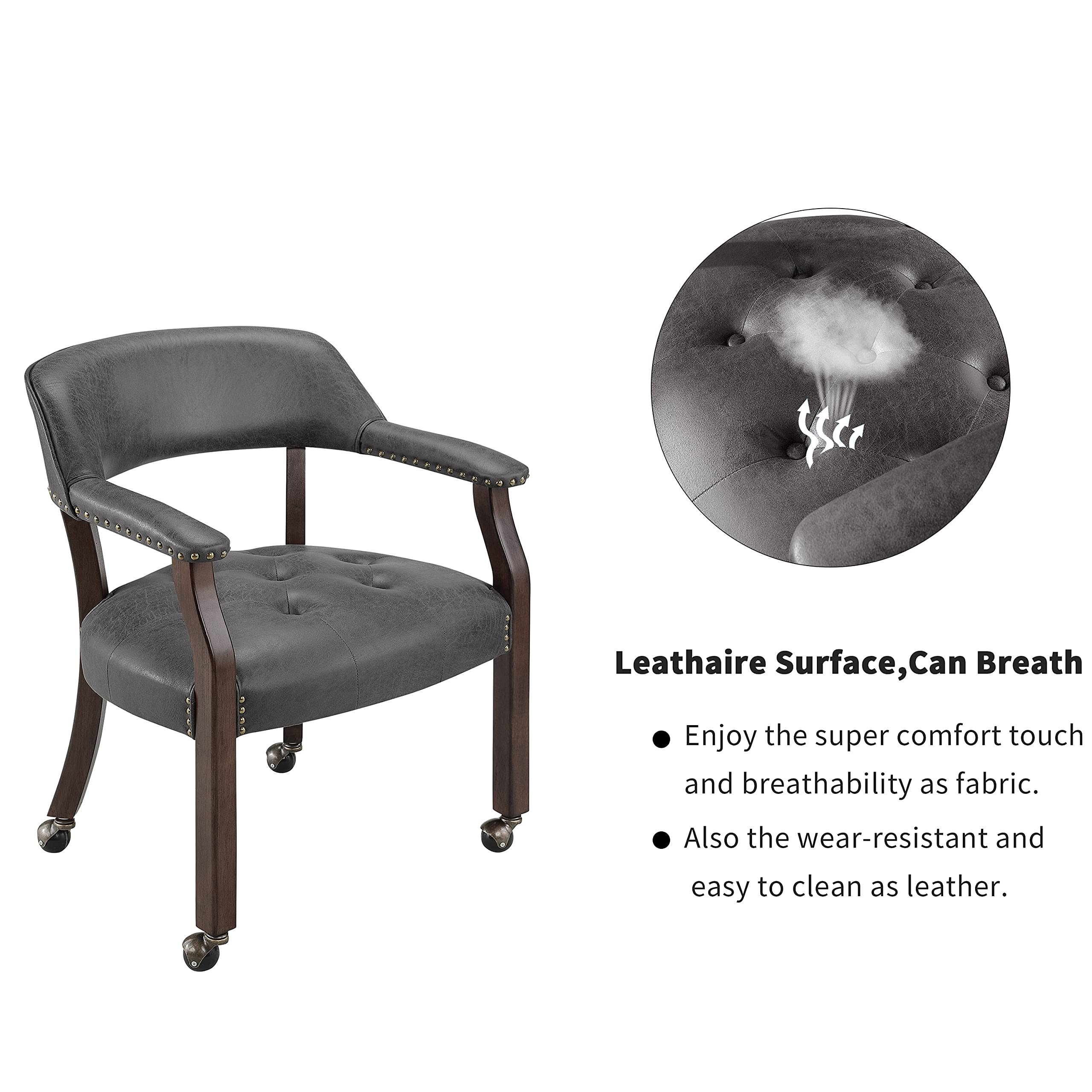 Premium Solid Wood Swivel Office Chair with Wheels & Arms - Upholstered Executive Desk Chair, Classic Accent Dining Chair for Home & Office, 31.5