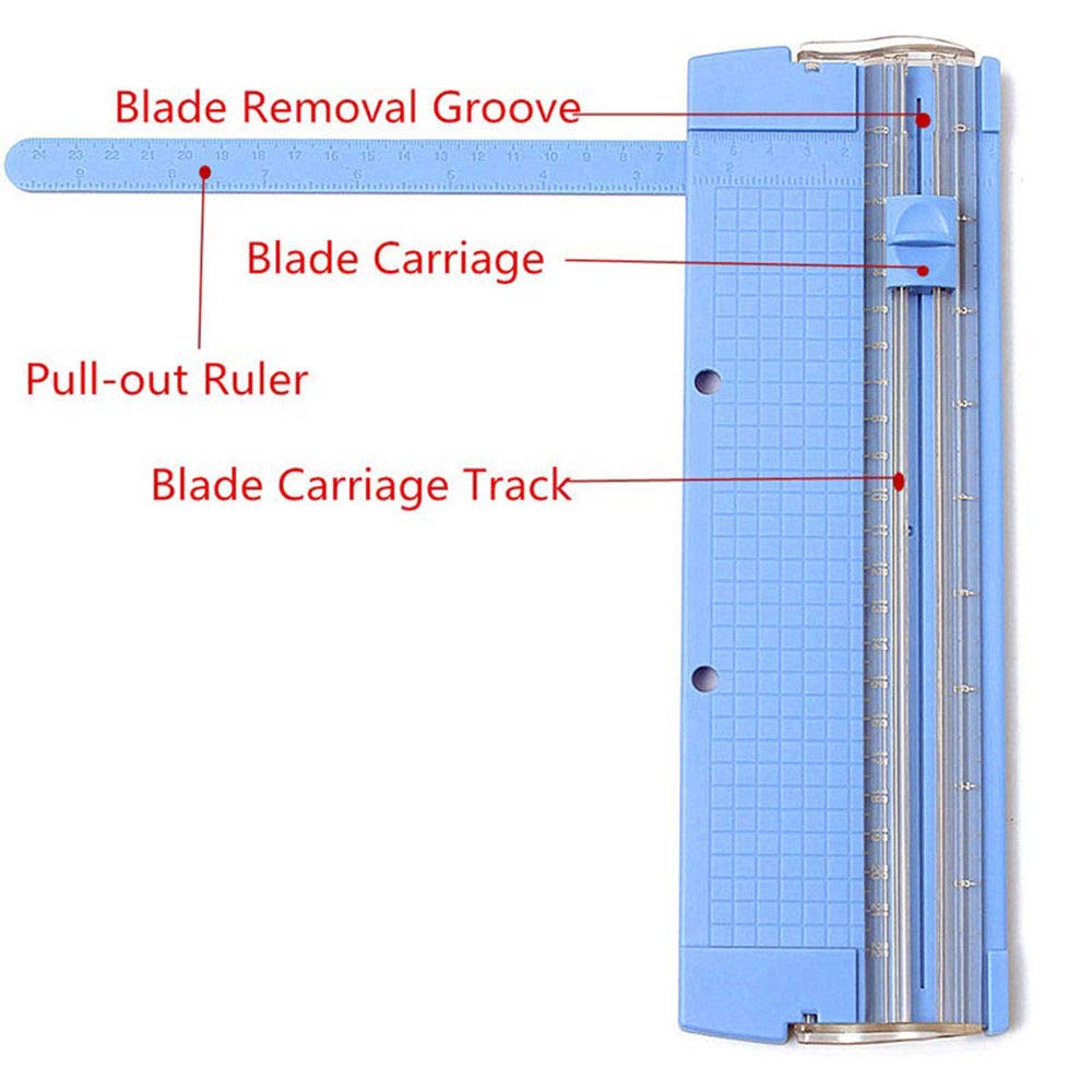 BE-TOOL 2-Pack A5 Paper Trimmer - Portable Photo Cutter with Safety Finger Guard & Slide Ruler - Perfect for Scrapbooking, Crafting, Office Documents, Photo Albums & Label Cutting (Blue)