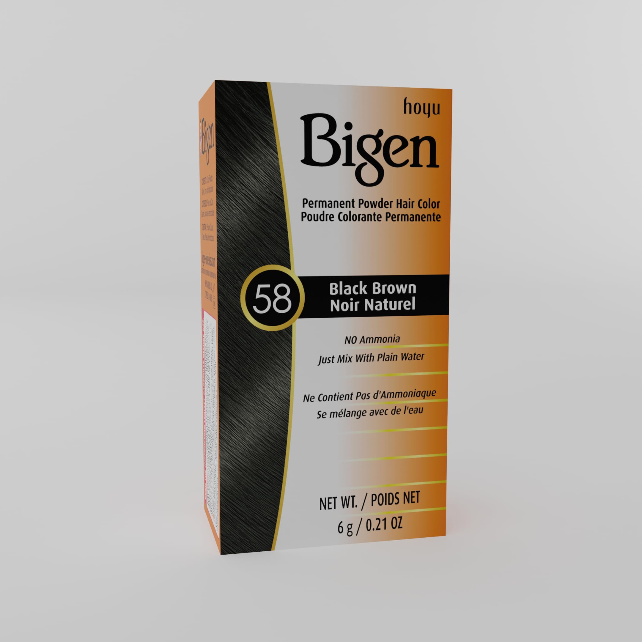 Bigen Permanent Hair Color Powder #58 Black Brown - 12 Pack | Long-Lasting Natural-Looking Hair Dye for Men & Women | Perfect for At-Home Hair Coloring & Touch-Ups