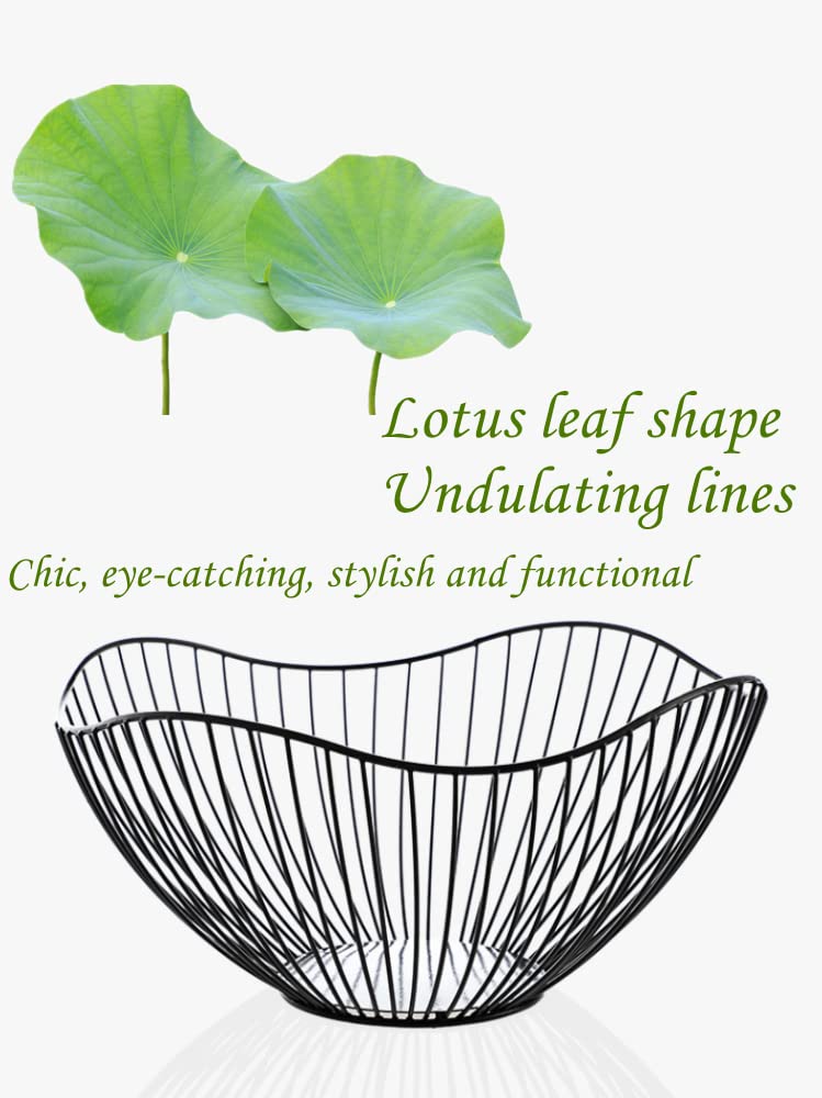 NatureMan Large Metal Wavy Fruit Basket - Kitchen Counter Storage Bowl for Fruits, Vegetables & Bread - Durable & Stylish Black Design - Perfect for Dining Table, Pantry & Farmhouse Decor
