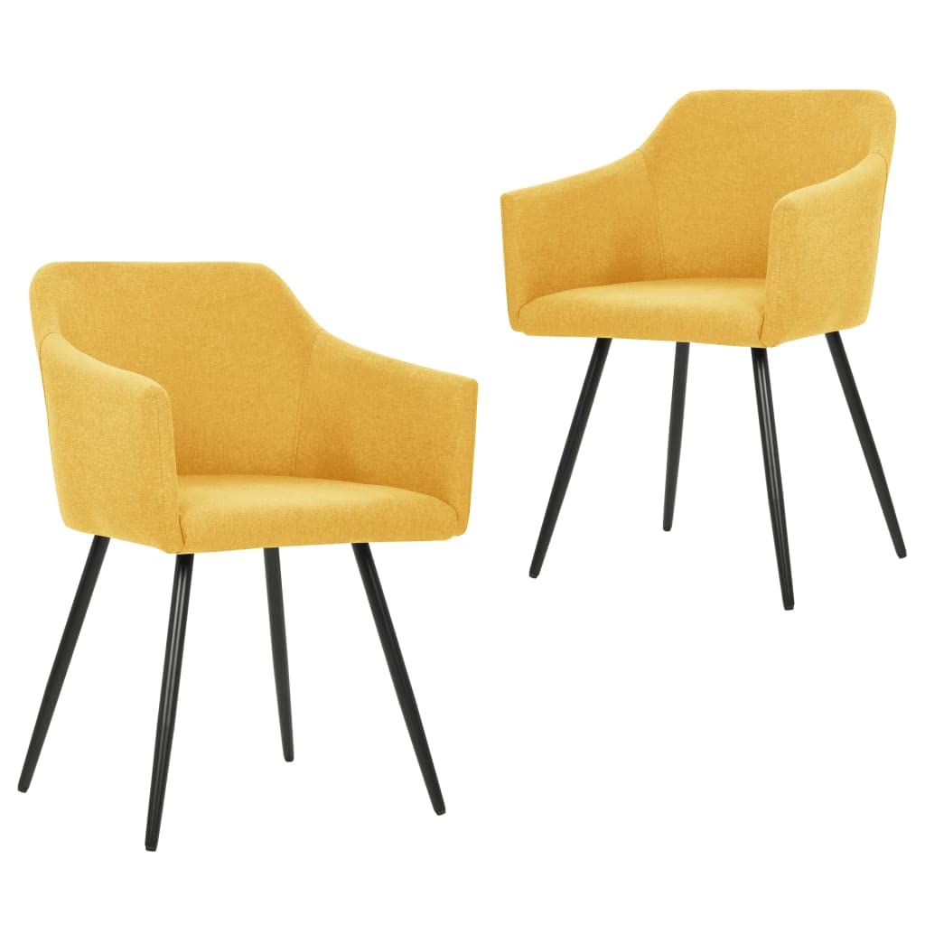 Modern Dining Chairs Set of 2 - Yellow Fabric Upholstered Kitchen & Restaurant Chairs - Contemporary Style for Home Dining Room, Cafe, and Bistro Settings