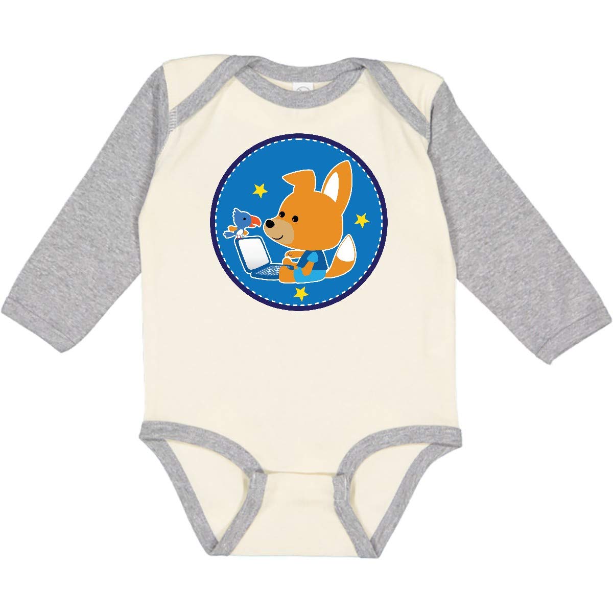Inktastic Fox and Computer Graphic Long Sleeve Bodysuit for Baby Boys - Cute Animal Print Outfit for Playdates & Family Photos