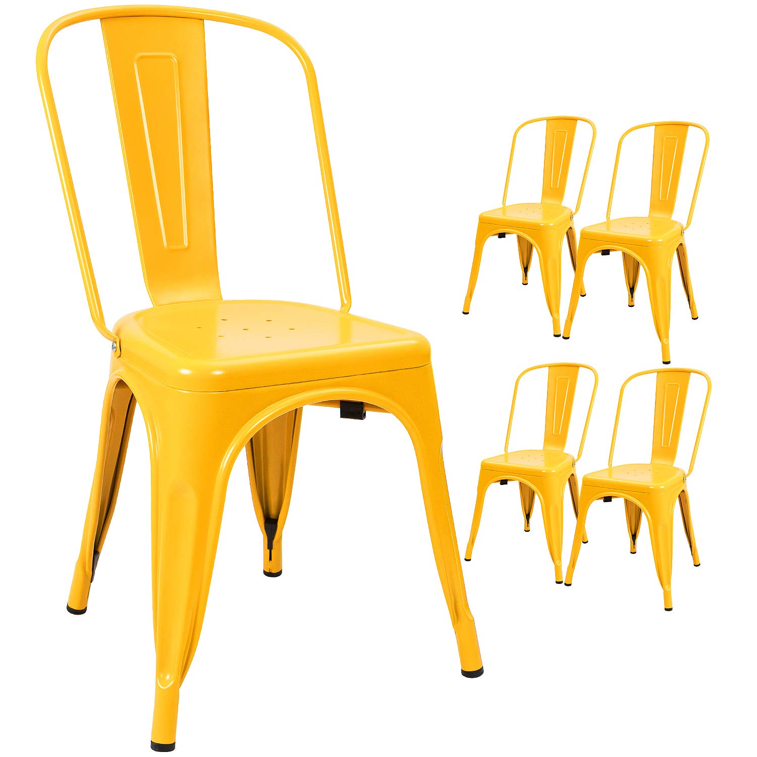 **Distressed Style Metal Indoor-Outdoor Stackable Dining Chairs Set of 4 - Yellow | Kitchen, Patio, Garden & Side Chairs for Home & Restaurant Use**