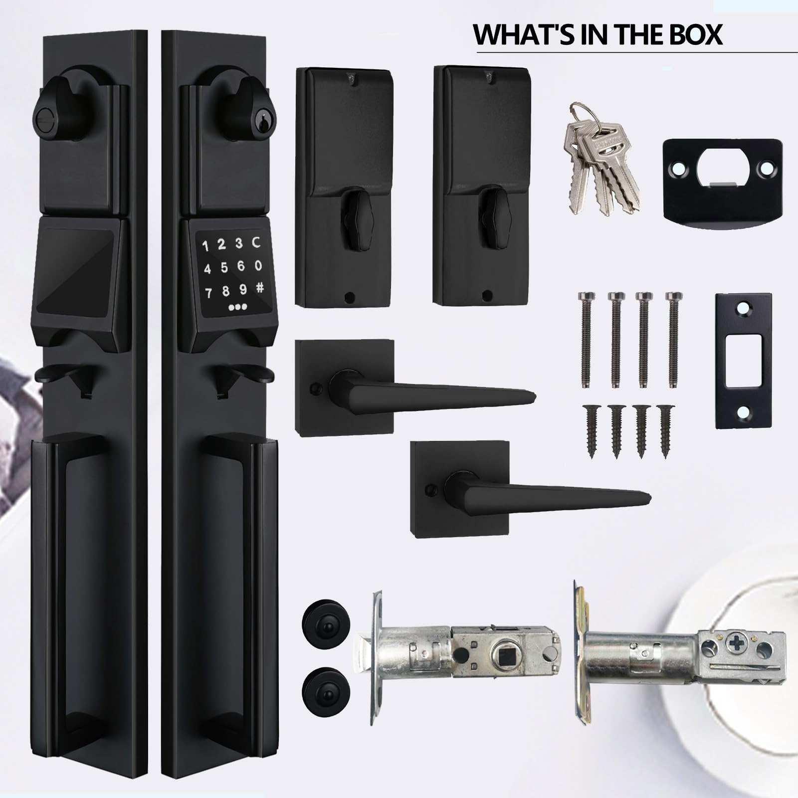 NEWBANG Smart Keypad Front Door Handleset for Double Doors - Electronic Deadbolt Lock with Dummy Set - Secure Keyless Entry for Homes & Offices