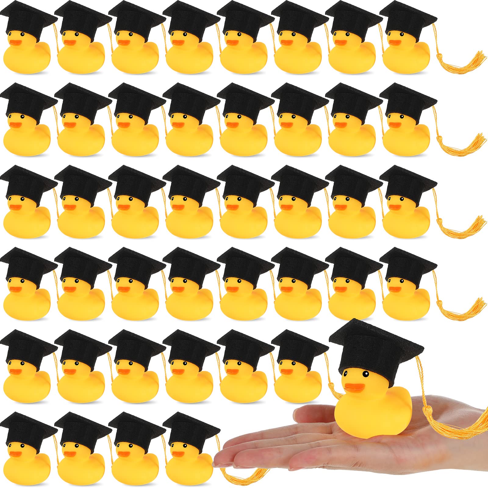 Jerify 48 Pcs Graduation Rubber Ducks with Grad Cap 2024 - Gold Diploma Themed Bath Ducks with Storage Bag - Perfect Graduation Party Favors, Student Gifts & Bath Time Fun for Celebrations