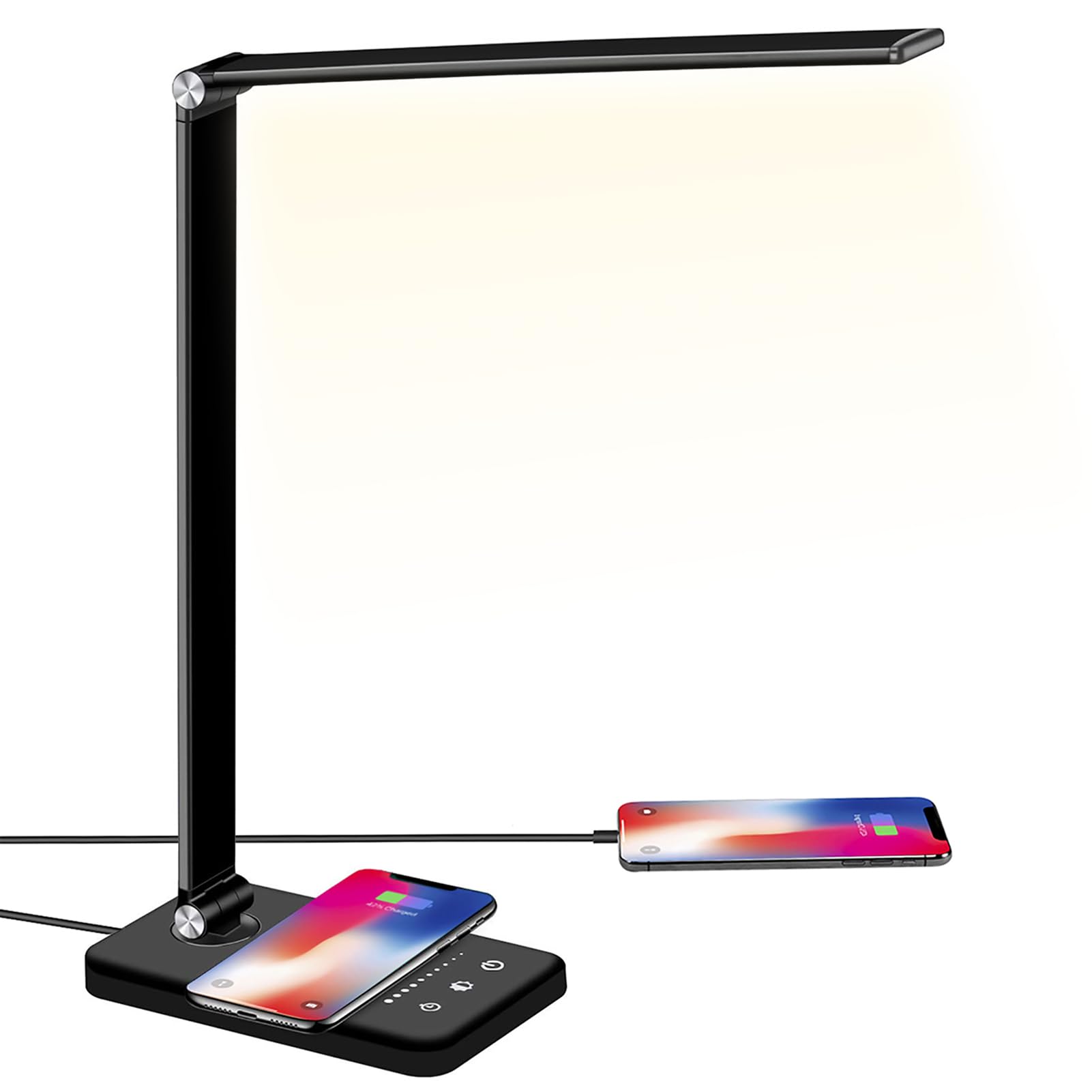 BIENSER LED Desk Lamp with Wireless Charger & USB Port - 10 Brightness Levels, 5 Color Modes, Dimmable Eye-Caring Light - Touch Control & Auto Timer (30/60min) - Perfect for Home Office, Study, Reading, and Nightstand Use