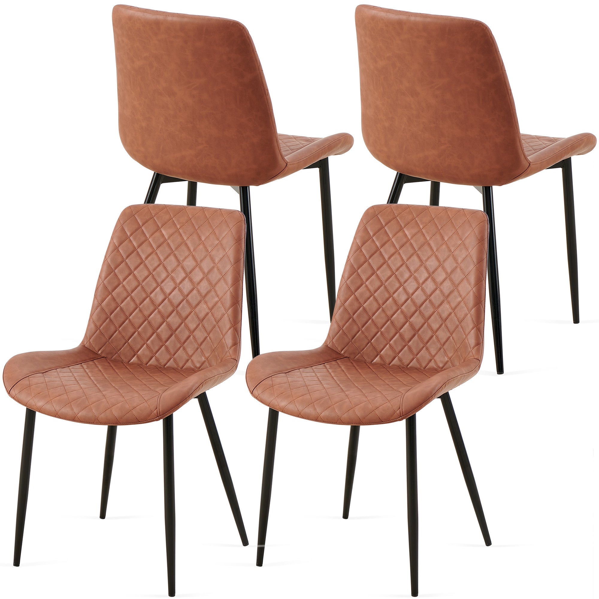 Set of 4 Brown Mid-Century Modern Leathaire Dining Chairs - Armless Side Chairs with Metal Legs for Kitchen, Living Room & Dining Room - Perfect for Home Decor & Entertaining