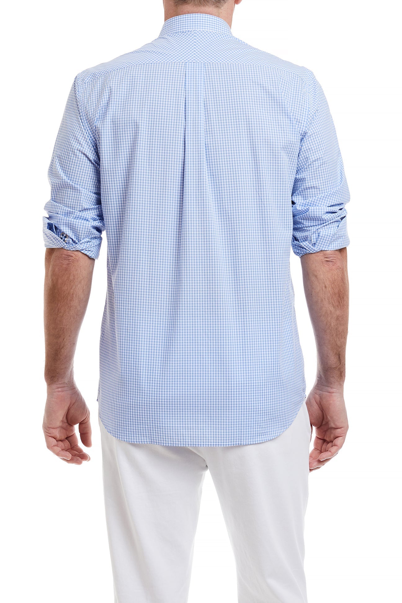 Chase Shirt Blue Gingham with Navy and Light Blue Grosgrain Ribbon Trim - Perfect for Casual Outings, Office Wear, and Summer Fashion