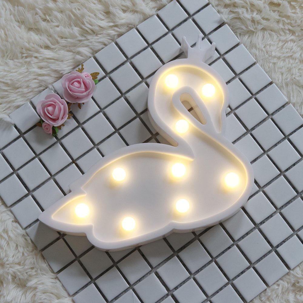 GUOCHENG White Swan LED Marquee Light - Battery Operated Table Lamp & Wall Decor for Kids Bedroom, Party, Birthday & Christmas Gift - Romantic Night Light for Nursery, Wedding, Baby Shower & Home Decoration