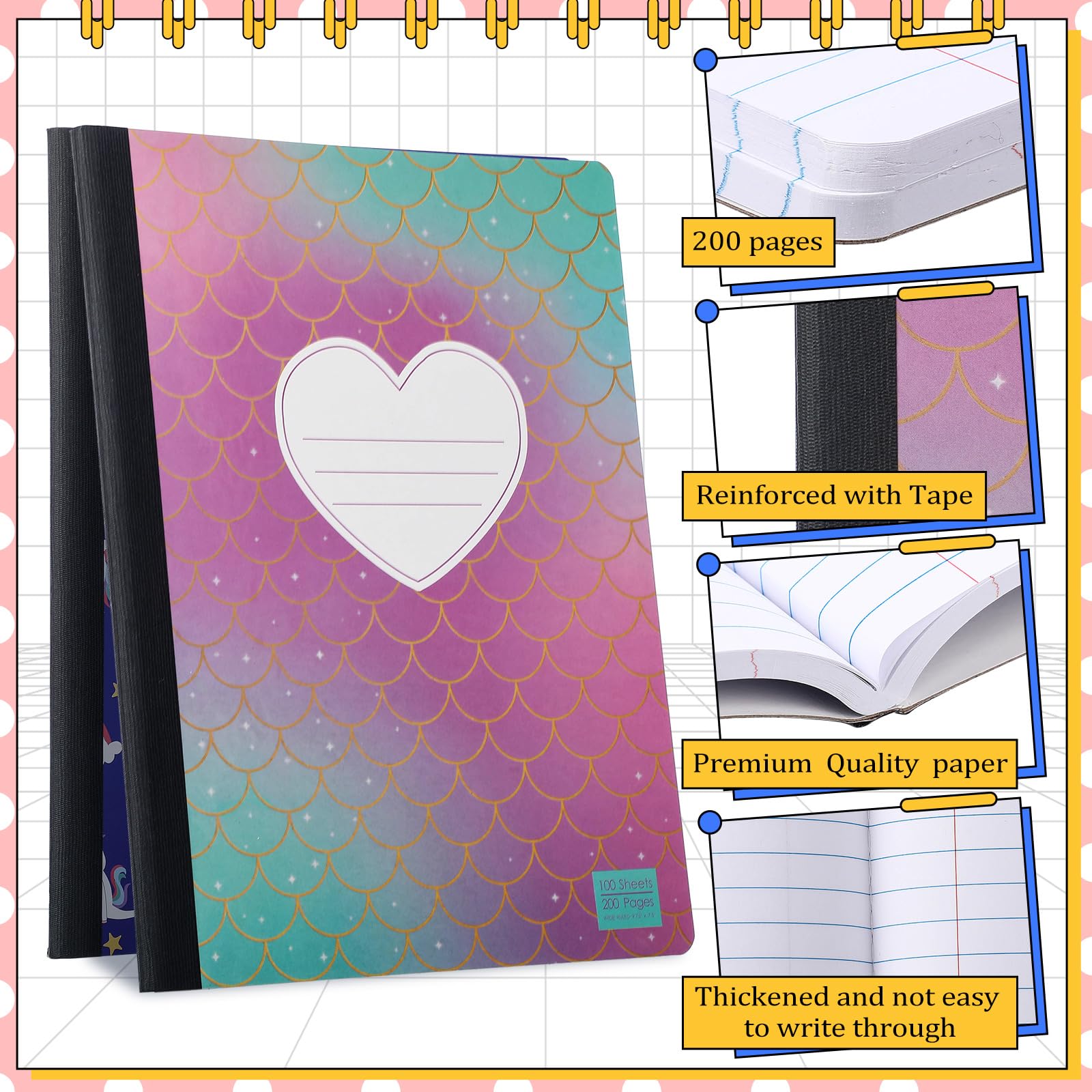Fainne 20-Pack B5 1-Subject Wide Ruled Composition Notebooks Set - 7.5 x 9.75 Inches, Bulk School Supplies for Kids, Classroom, College & Office Use - Cute Designs Variety Pack for Note Taking, Journaling & Homework