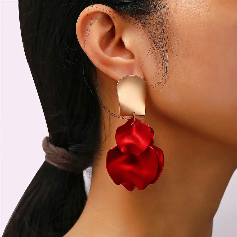 Elegant Rose Petal Dangle Earrings for Women - Long Drop Floral Tassel Statement Earrings - Exaggerated Tiered Flower Jewelry for Wedding, Party & Special Occasions