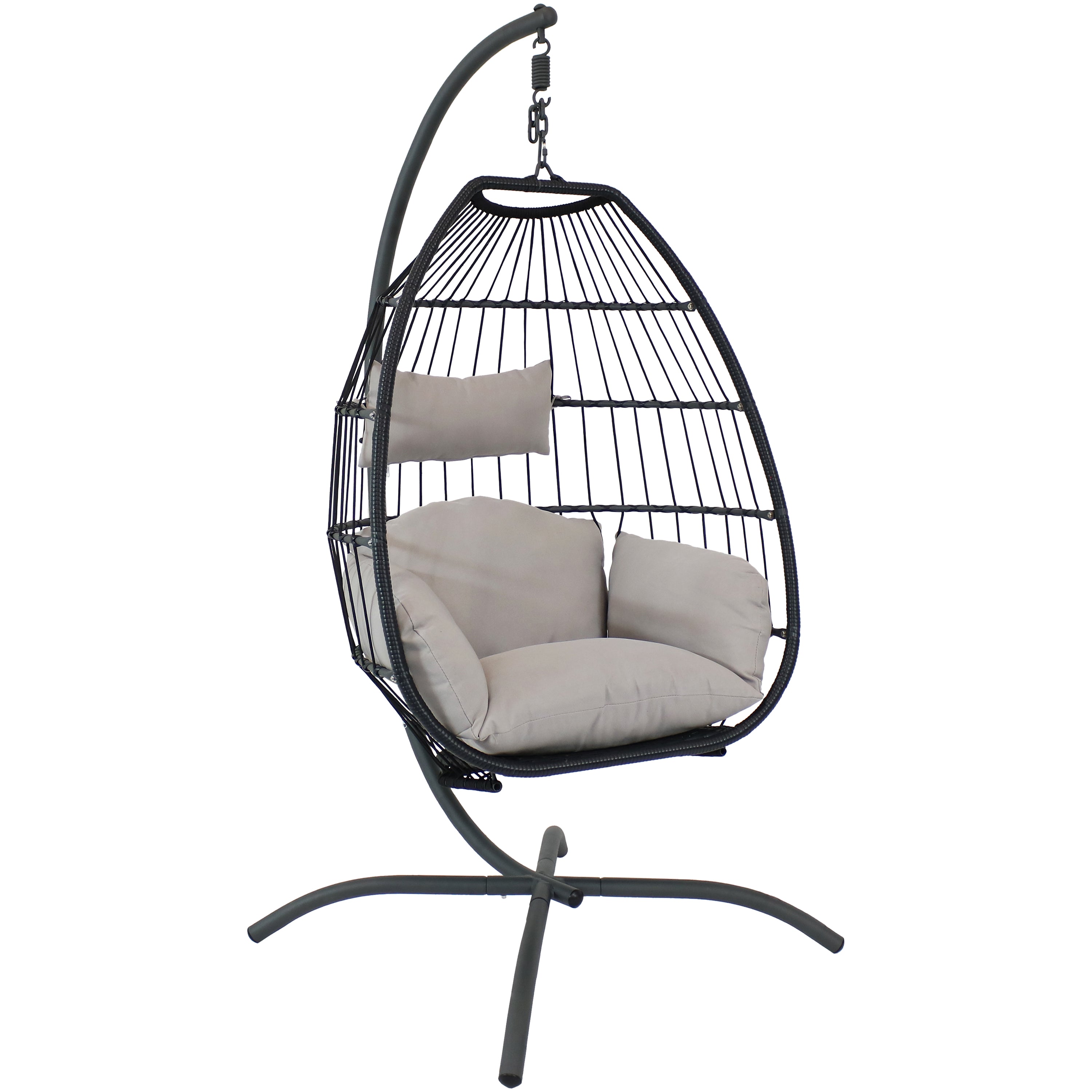 Sunnydaze Oliver Resin Wicker Egg Chair with Stand & Gray Cushions - Outdoor Patio, Garden, Poolside Lounge Chair for Relaxing