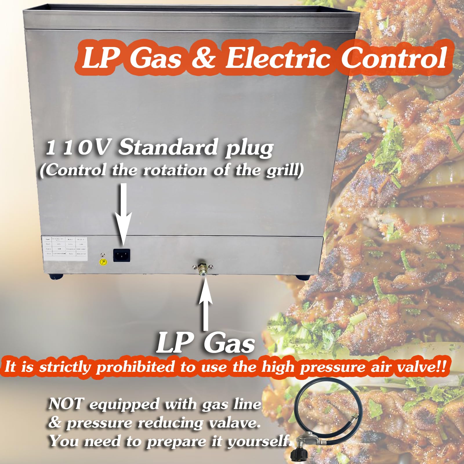 INTSUPERMAI Commercial Shawarma Grill Machine - 3 Burner LP Gas Doner Kebab Vertical Broiler | Gyro Meat Roasting Oven with Countertop Rotating Stand | Perfect for Restaurants, Food Trucks & Home Catering | Ideal for Middle Eastern & Mediterranean Cuisine