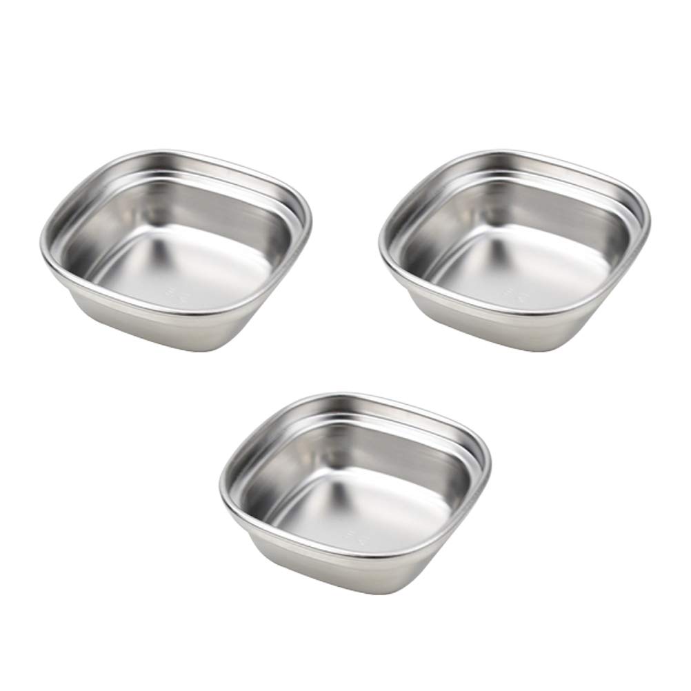 DOITOOL 3-Piece Stainless Steel Tamari Soy Sauce Dishes - Creative Hot Pot Dipping Bowls, Seasoning Dishes & Appetizer Plates for Home & Restaurants (1 Grid) - Perfect for Korean BBQ, Sushi, Dumplings & Asian Cuisine