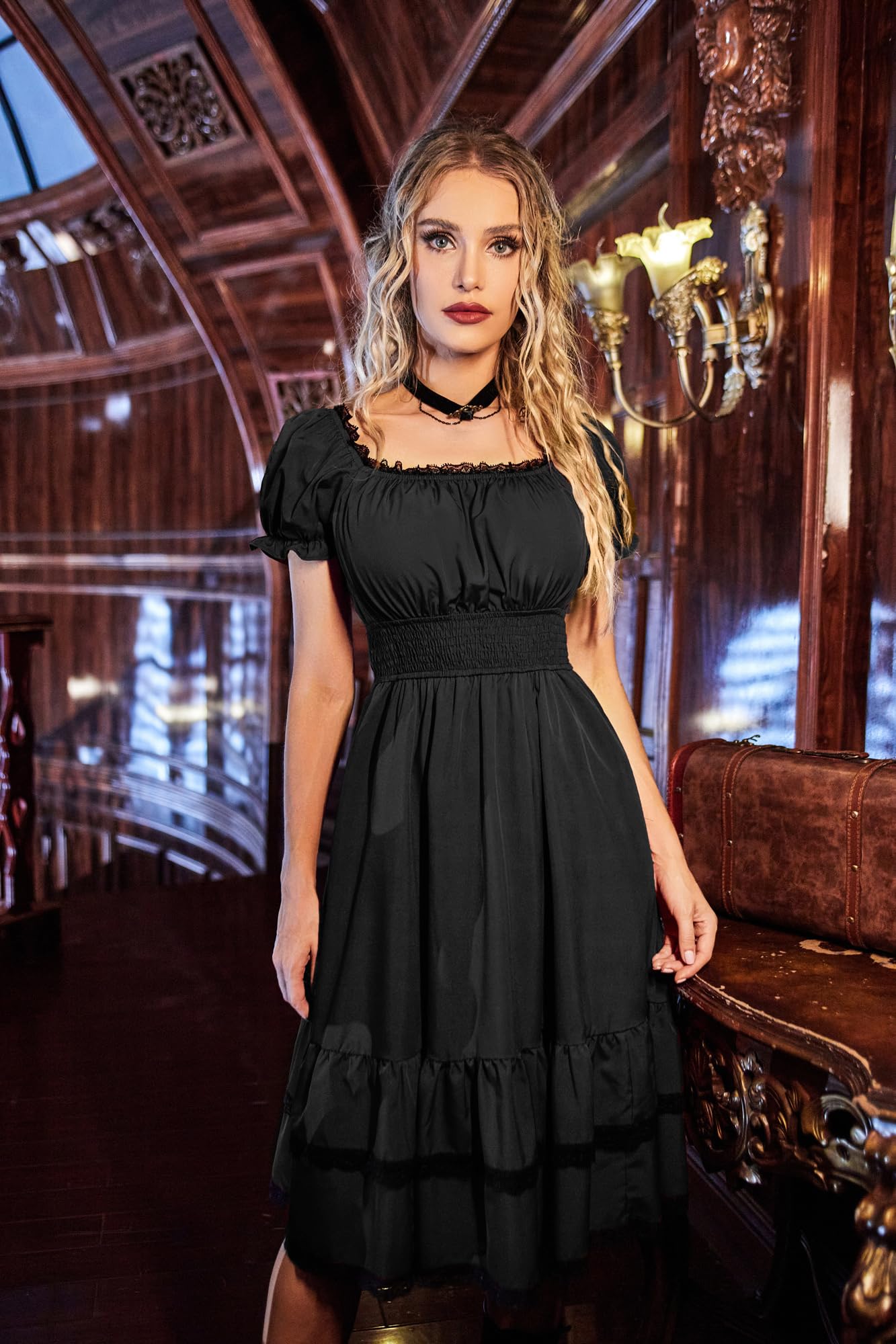 Gothic Victorian Dresses for Women | Scarlet Darkness Renaissance Costume Midi Dress | Perfect for Cosplay, Halloween & Themed Parties